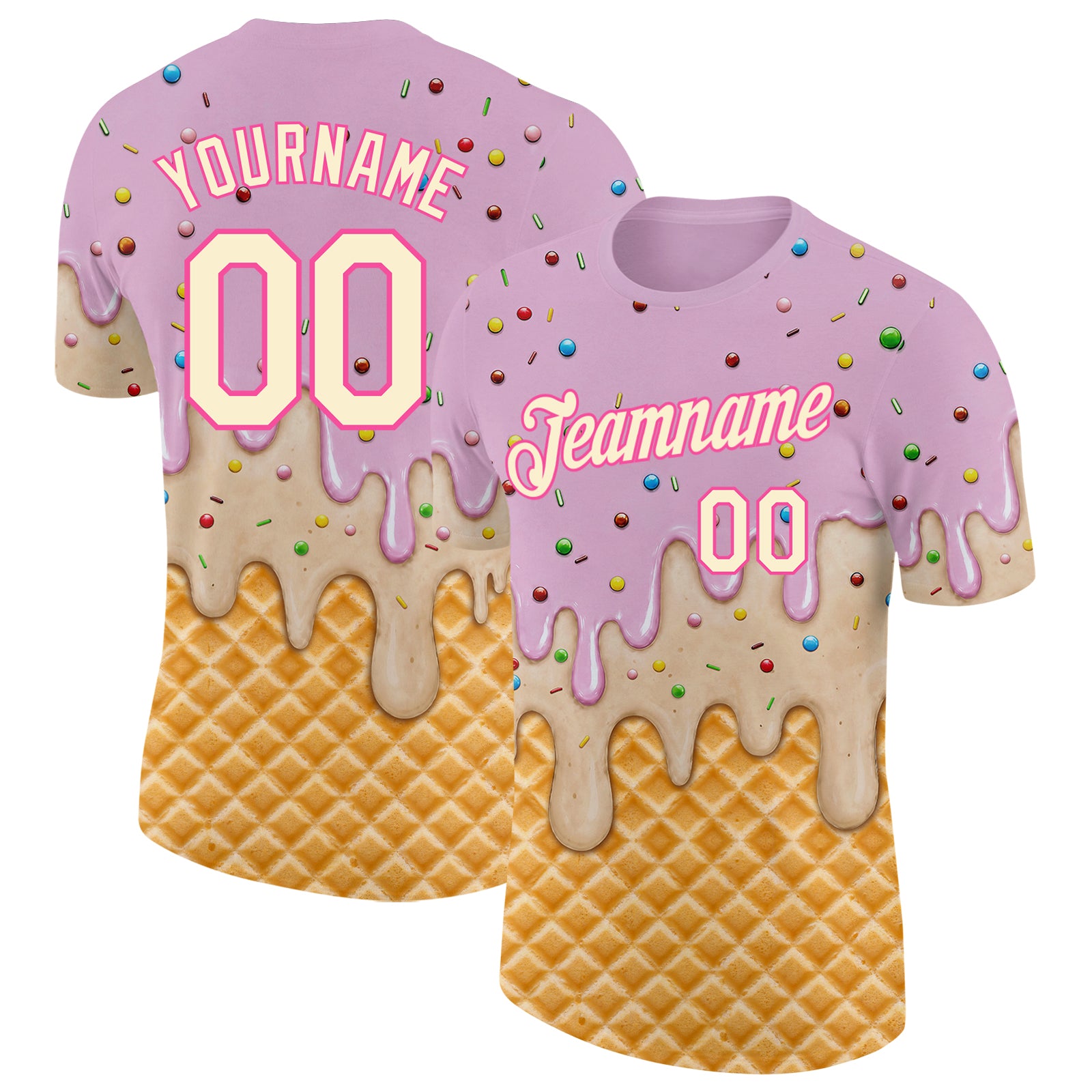 Custom Light Pink Cream-Pink Ice Cream Waffle Foodie Dessert Performance T-Shirt