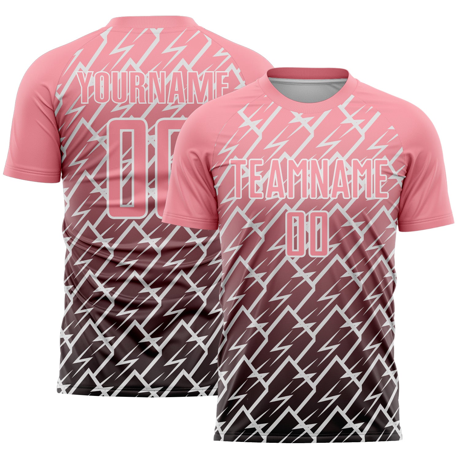 Custom Medium Pink Black-White Lightning Sports Sublimation Soccer Uniform Jersey
