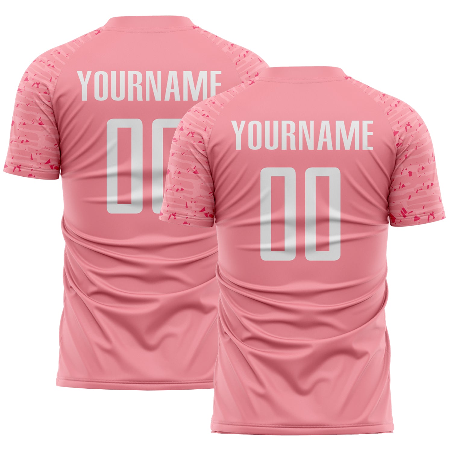 Custom Medium Pink-White Distressed Fragment Brush Stroke Sublimation Soccer Uniform Jersey