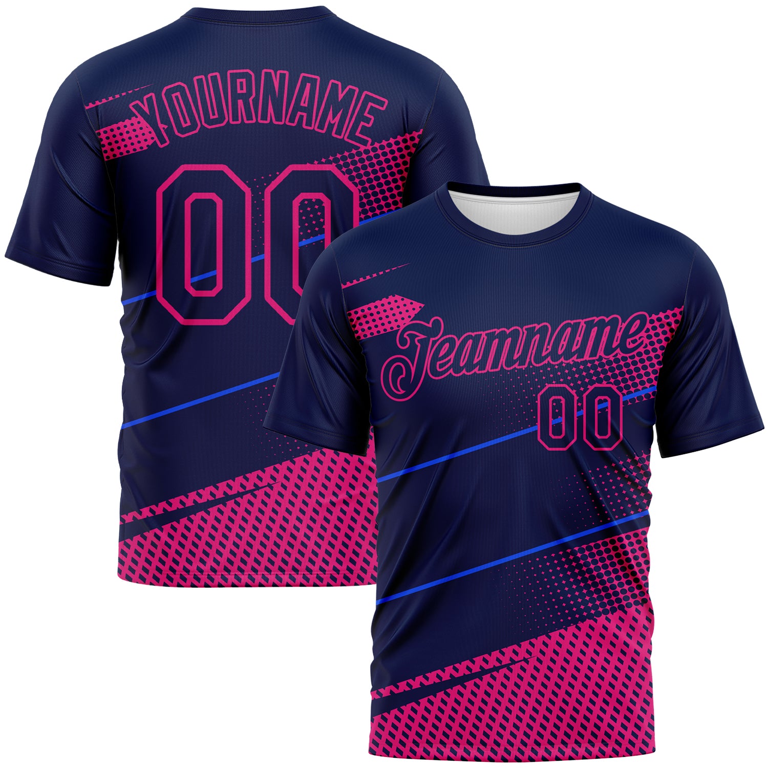 Custom Navy-Hot Pink 3D Pattern Diagonal Stripe Halftone Performance T-Shirt