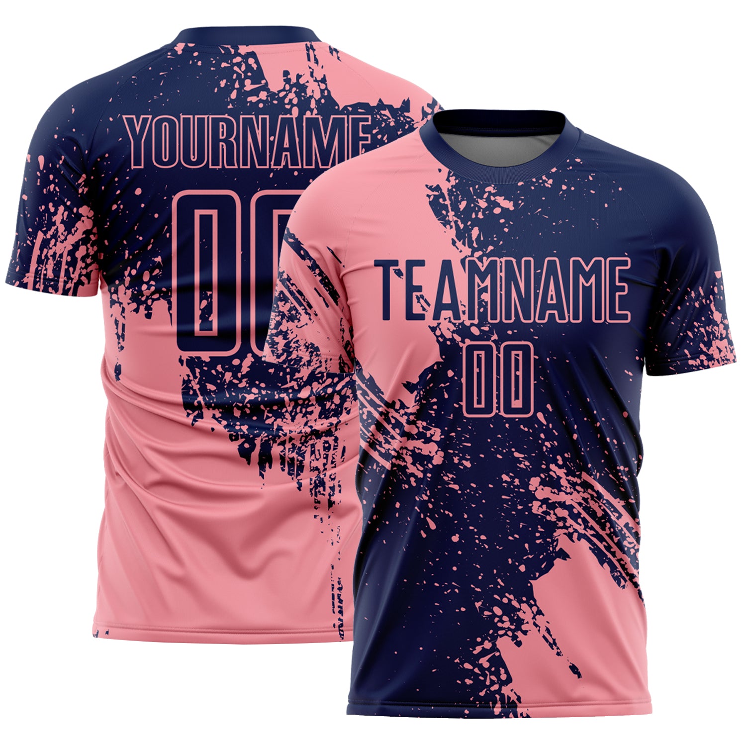 Custom Navy Medium Pink Abstract Brush Stroke Sports Sublimation Soccer Uniform Jersey