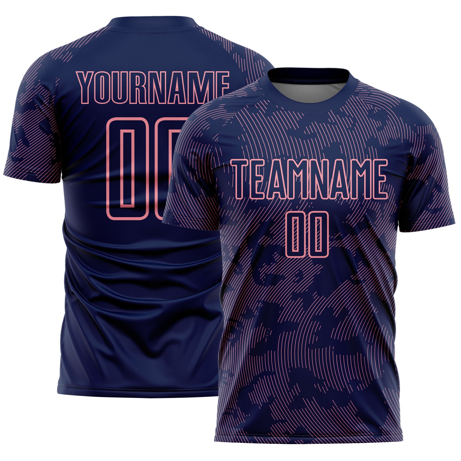Custom Navy-Medium Pink Curve Lines Sublimation Soccer Uniform Jersey