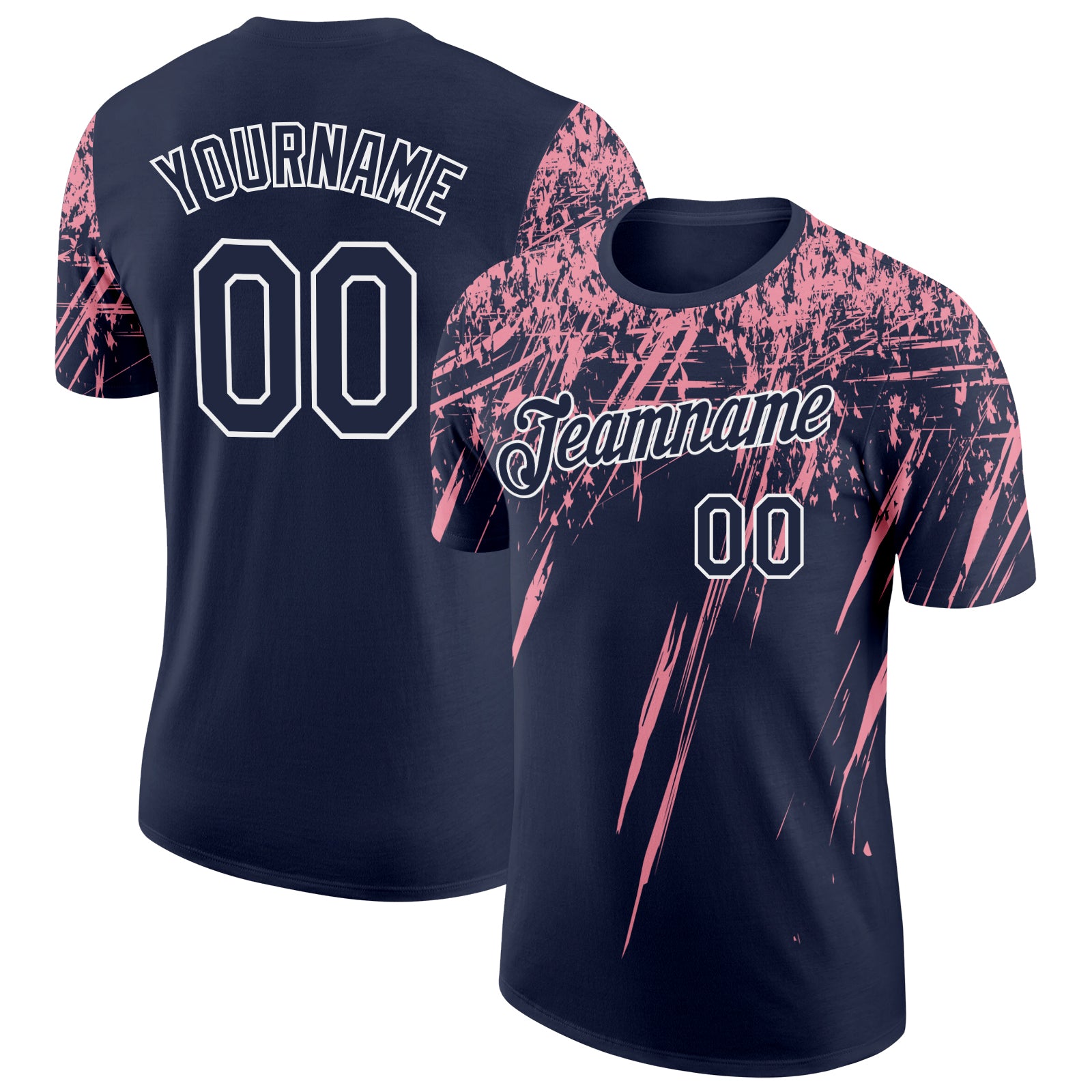 Custom Navy Medium Pink-White Distressed Scratch Brush Stroke Performance T-Shirt