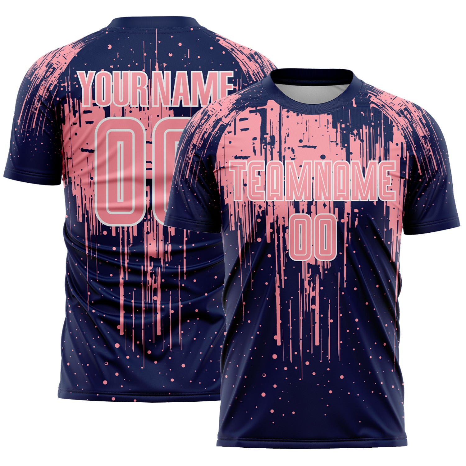 Custom Navy Medium Pink-White Dripping Splatte Pattern Sports Sublimation Soccer Uniform Jersey