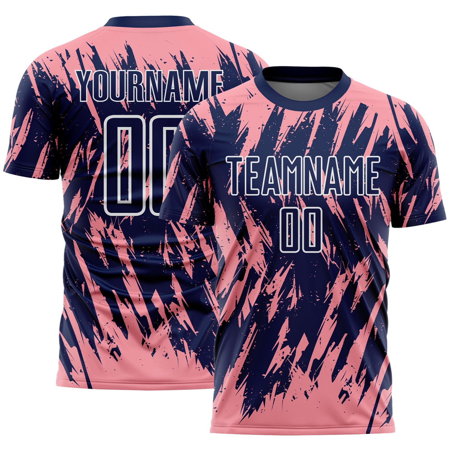 Custom Navy Medium Pink-White Splatter Torn Sharp Brush Stroke Sublimation Soccer Uniform Jersey