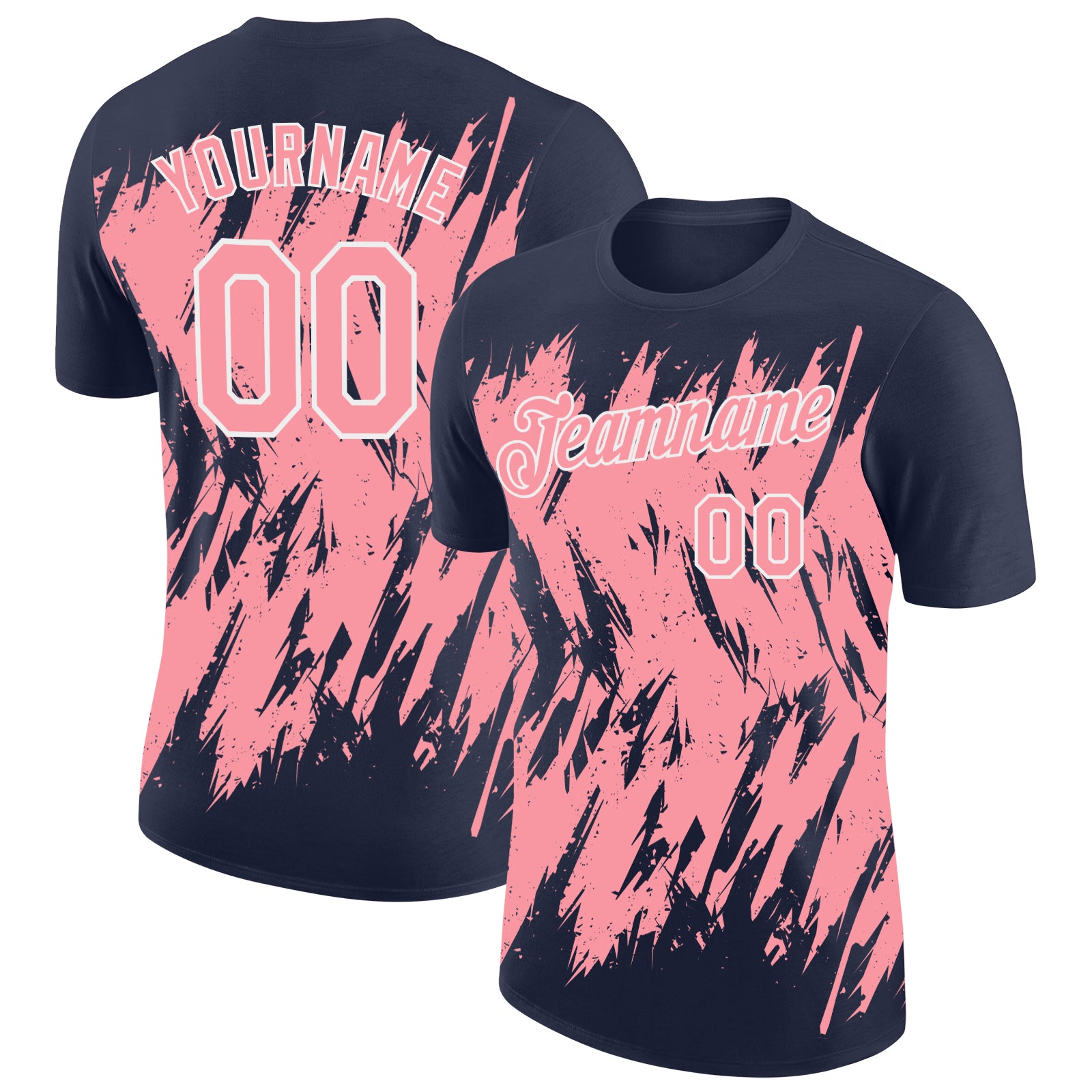 Custom Navy Medium Pink-White Torn Sharp Brush Stroke Splatter Performance T-Shirt