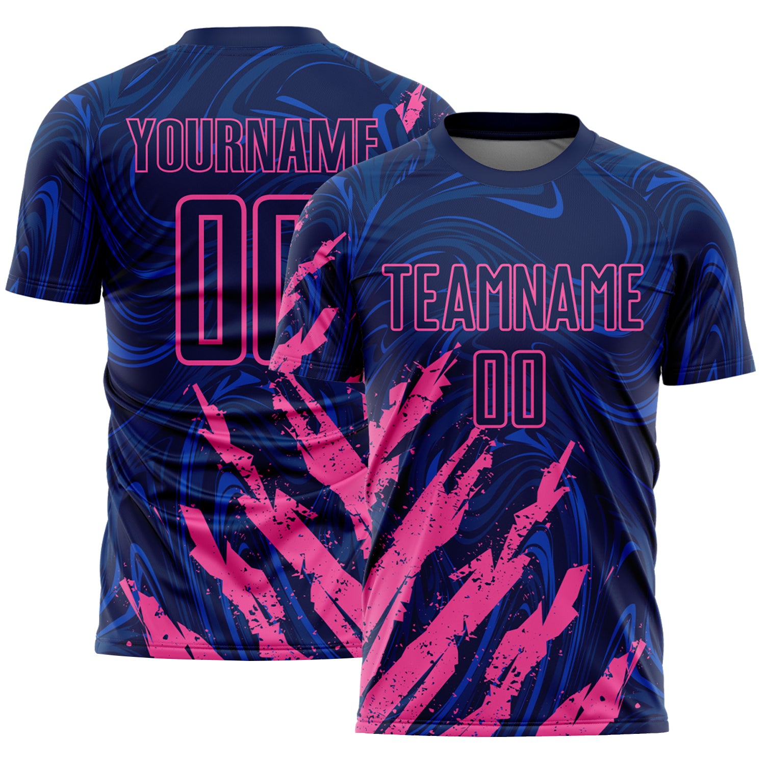 Custom Navy-Pink Brush Stroke Splatter Liquid Swirl Sublimation Soccer Uniform Jersey