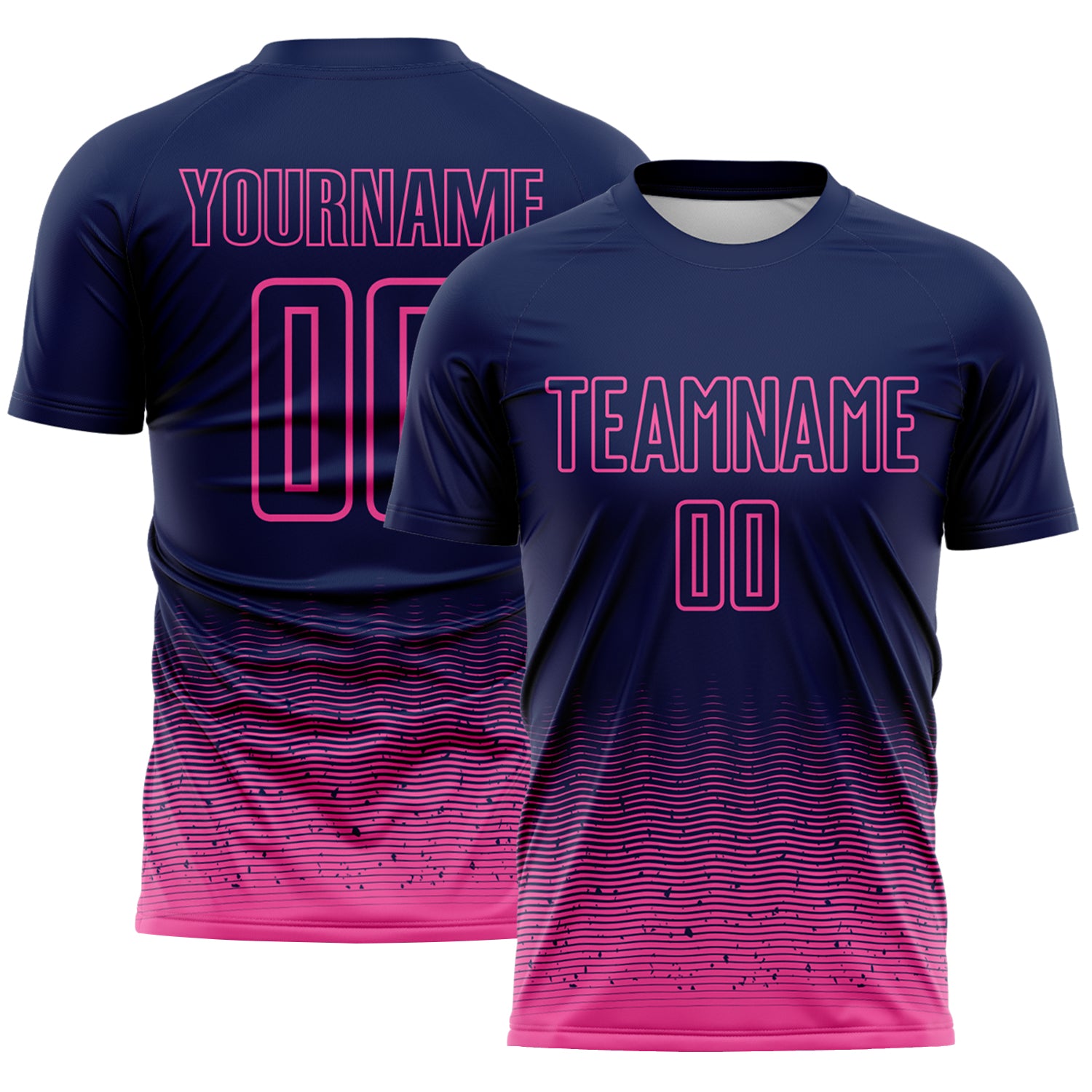 Custom Navy-Pink Fade Wave Lines Splatter Sublimation Soccer Uniform Jersey