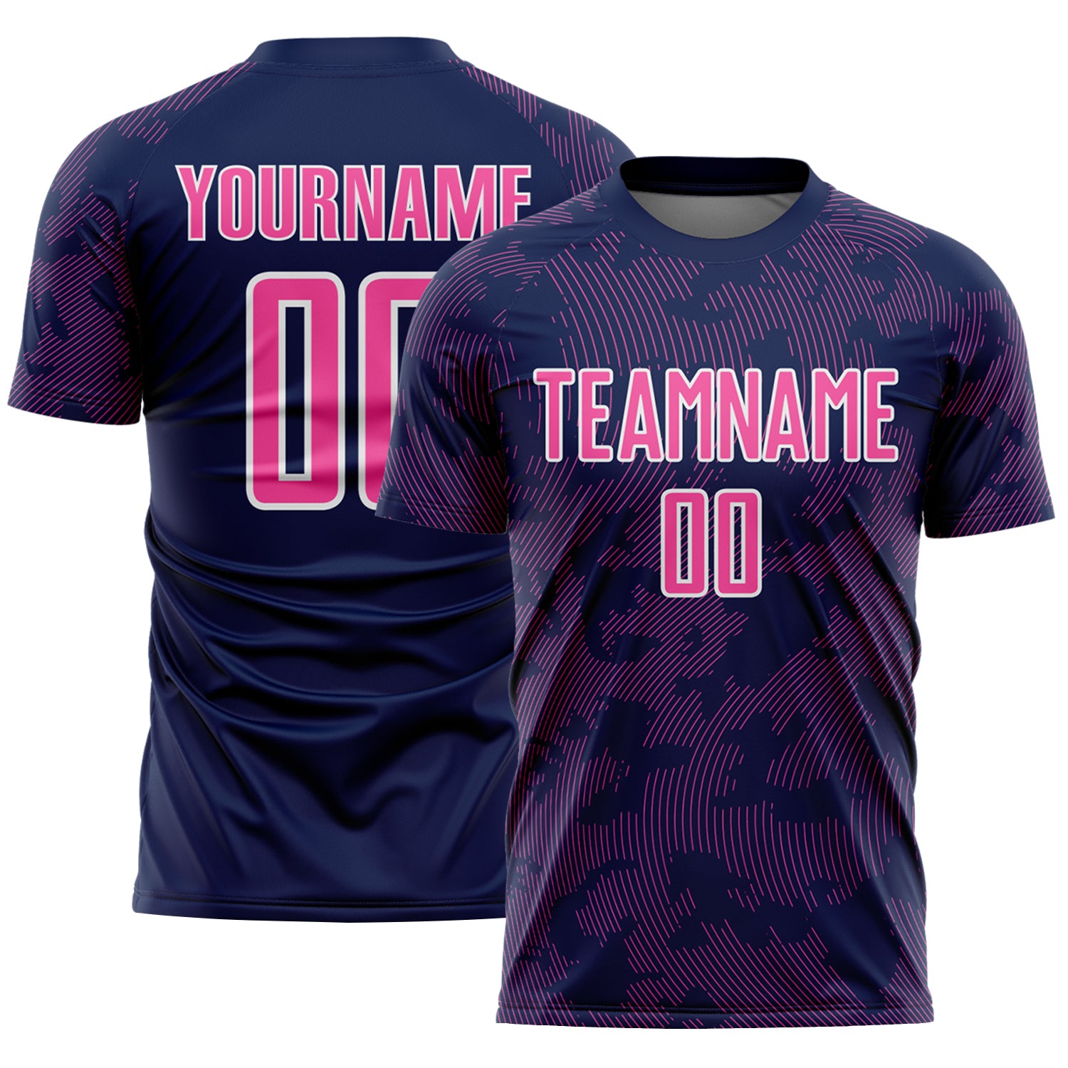 Custom Navy Pink-White Curve Lines Sublimation Soccer Uniform Jersey