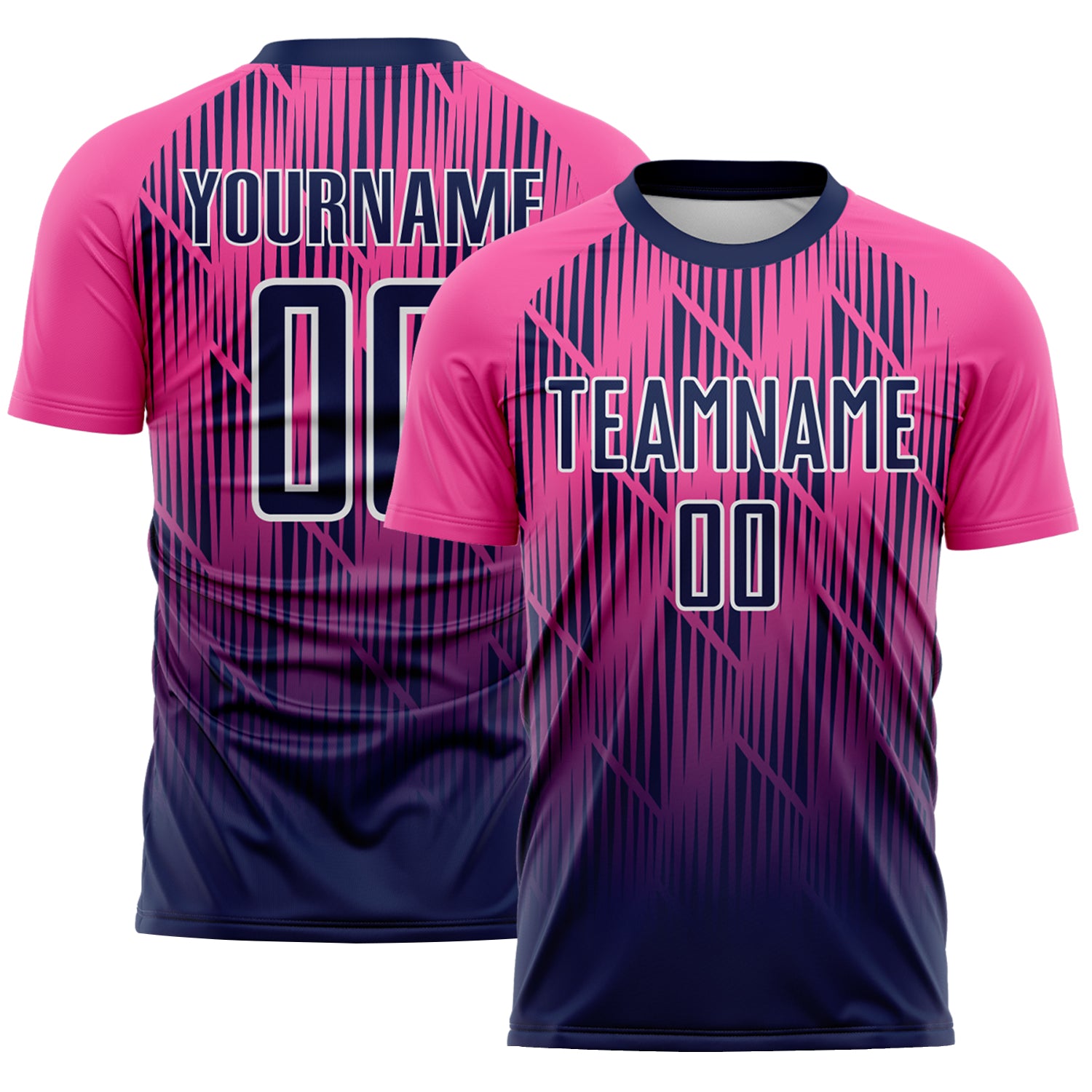 Custom Navy Pink-White Spiked Sharp Lines Gradient Sublimation Soccer Uniform Jersey