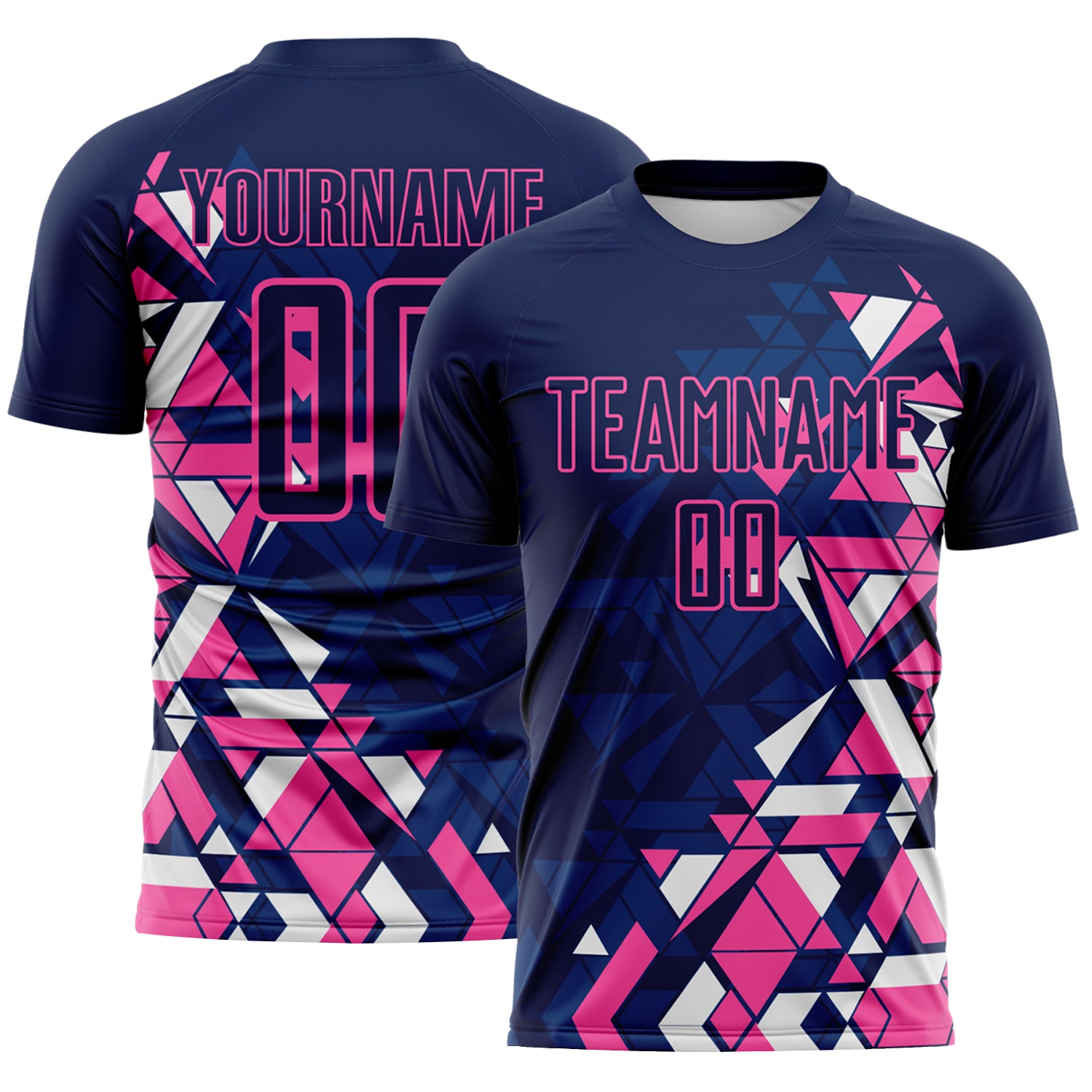 Custom Navy US Navy Blue Pink-White Geometric Grid Gradient Sublimation Soccer Uniform Jersey