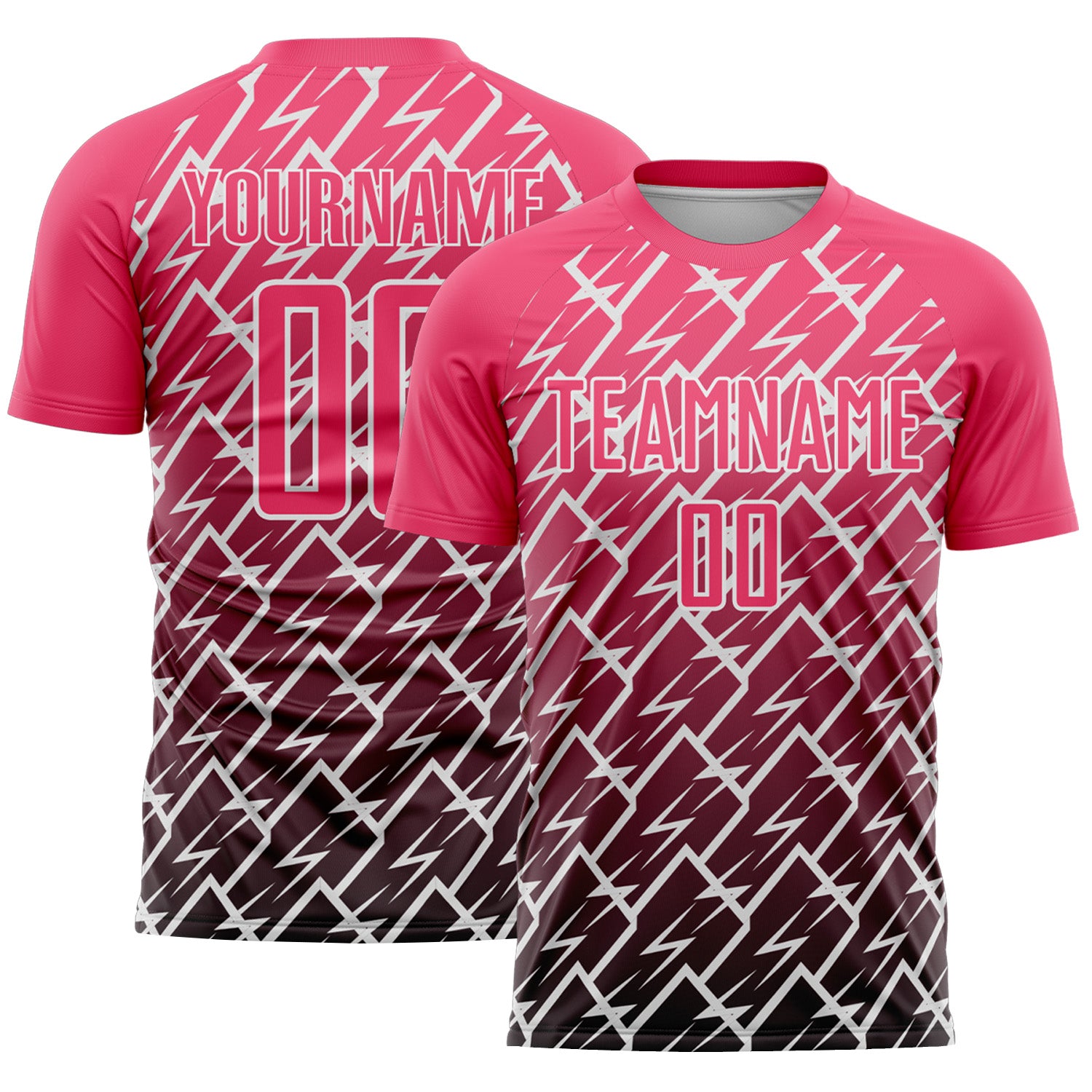Custom Neon Pink Black-White Lightning Sports Sublimation Soccer Uniform Jersey