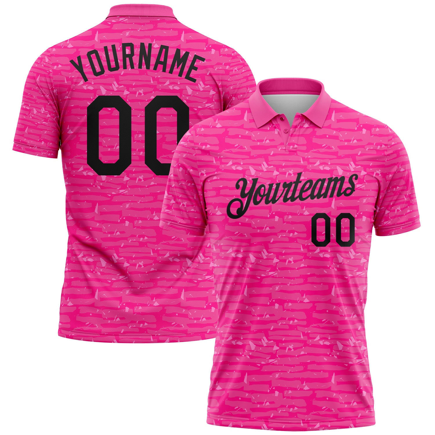 Custom Pink-Black Distressed Fragment Brush Stroke Performance Polo Shirt
