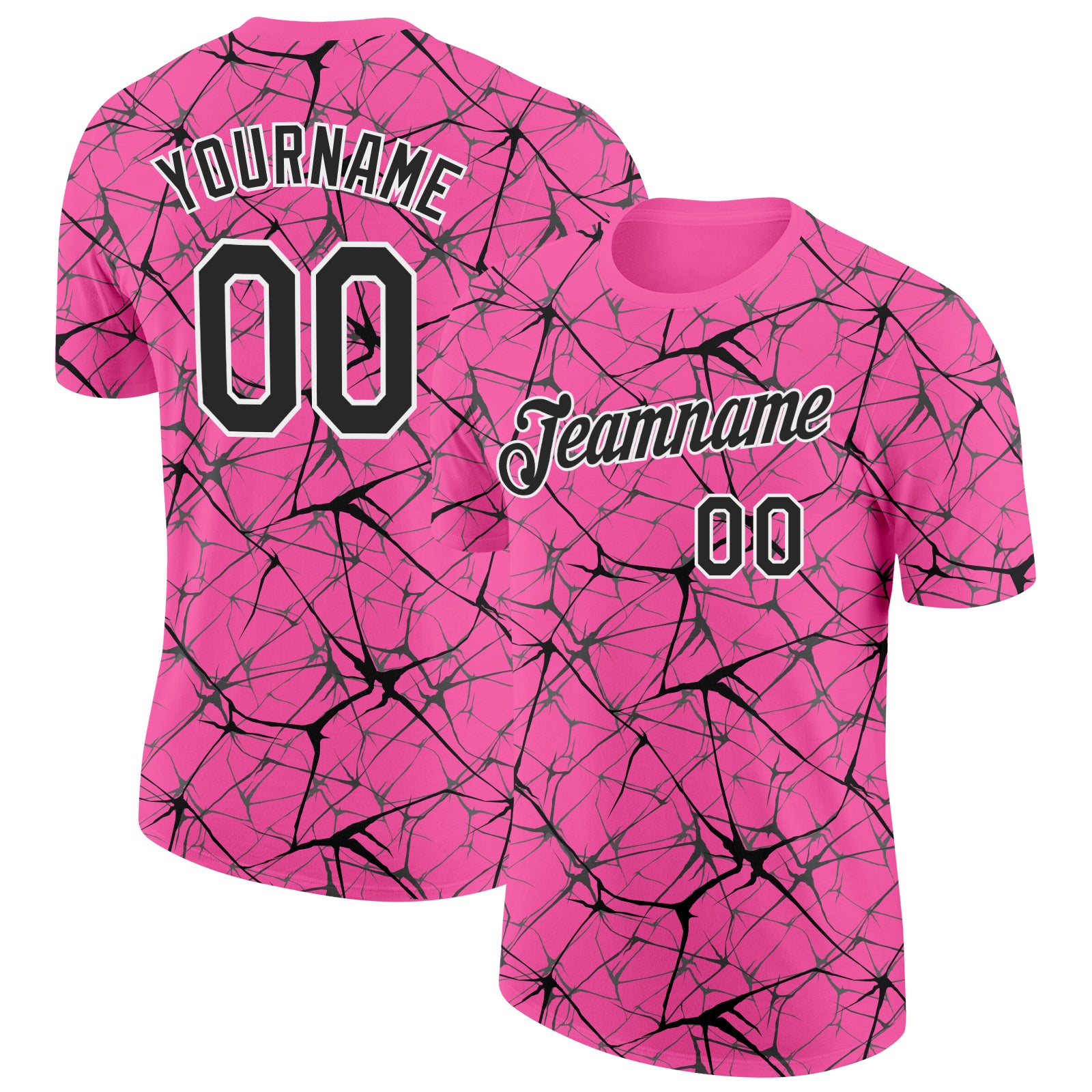 Custom Pink Black Gray-White Abstract Network Crackle Performance T-Shirt