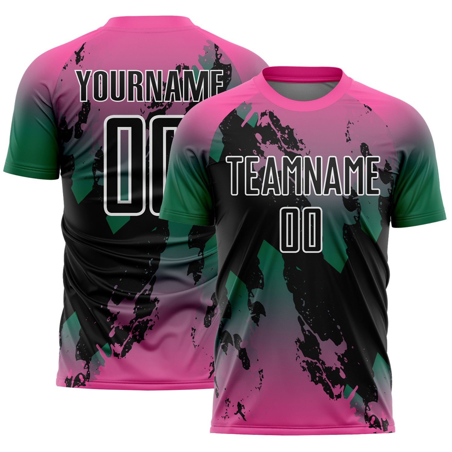 Custom Pink Black Kelly Green-White Gradient Splash Sublimation Soccer Uniform Jersey