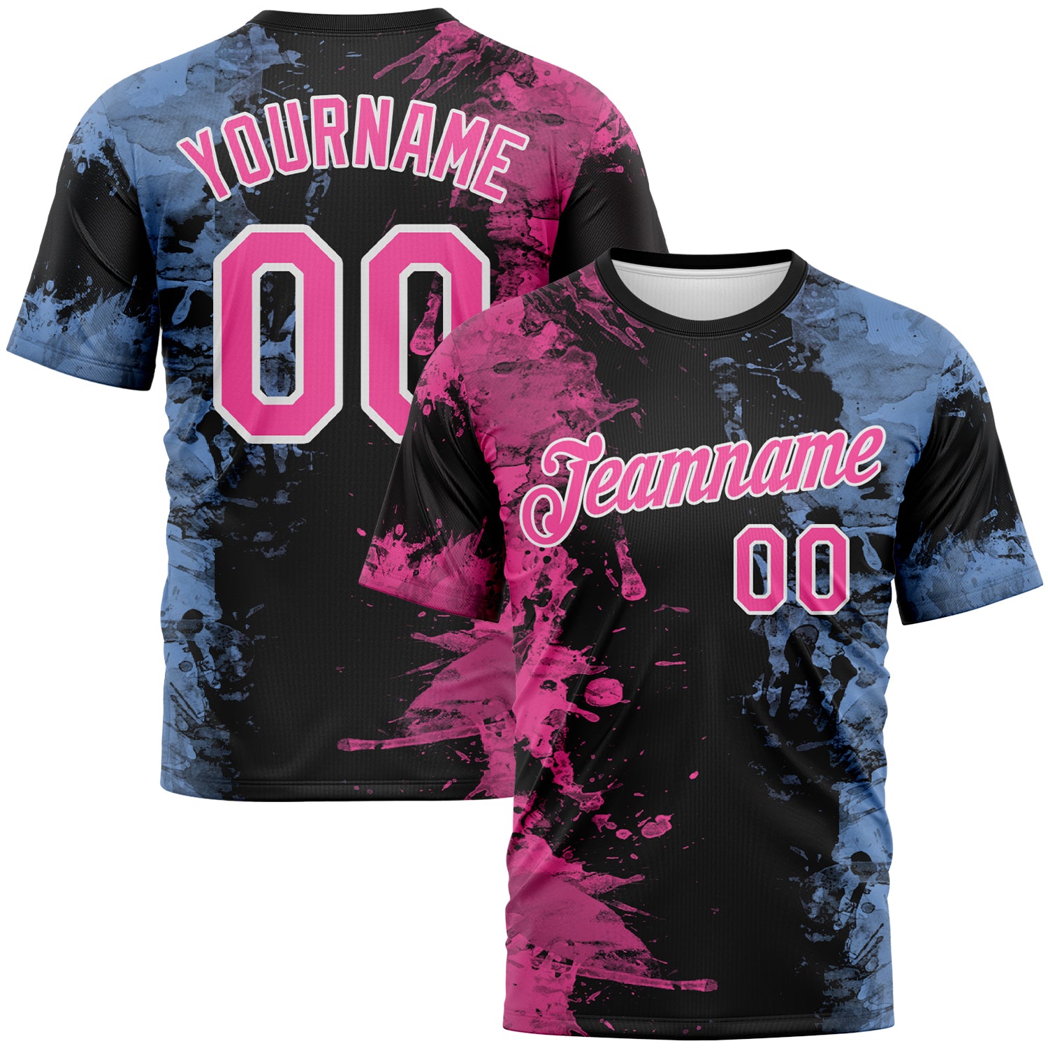 Custom Pink Black Light Blue-White 3D Pattern Ink Splash Duotono Style Performance T-Shirt