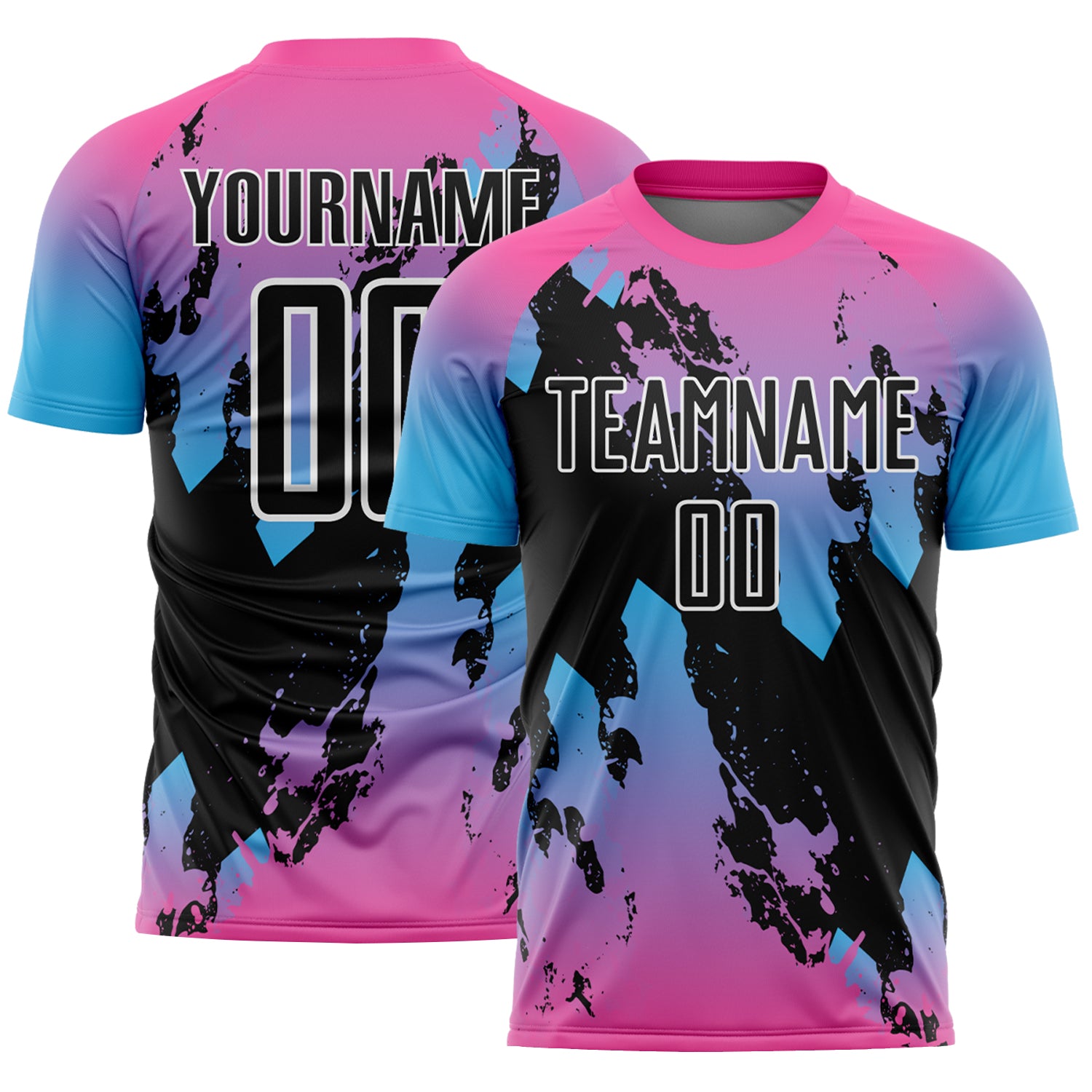 Custom Pink Black Sky Blue-White Gradient Splash Sublimation Soccer Uniform Jersey