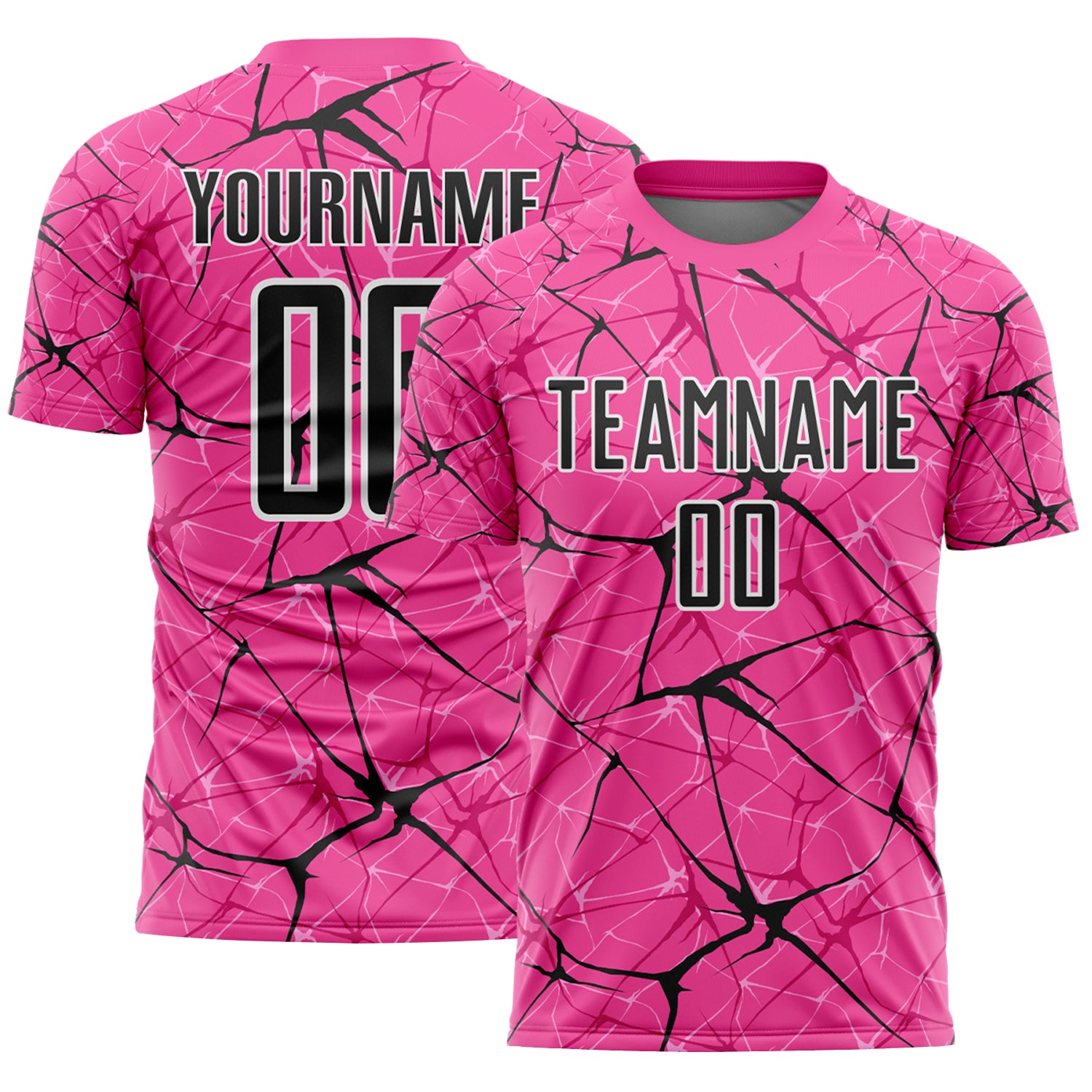 Custom Pink Black-White Abstract Network Crackle Sublimation Soccer Uniform Jersey