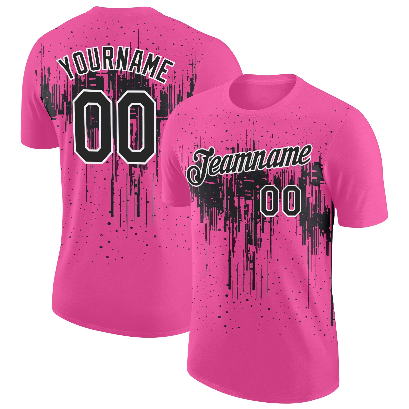 Custom Pink Black-White Dripping Splatter Paint Performance T-Shirt