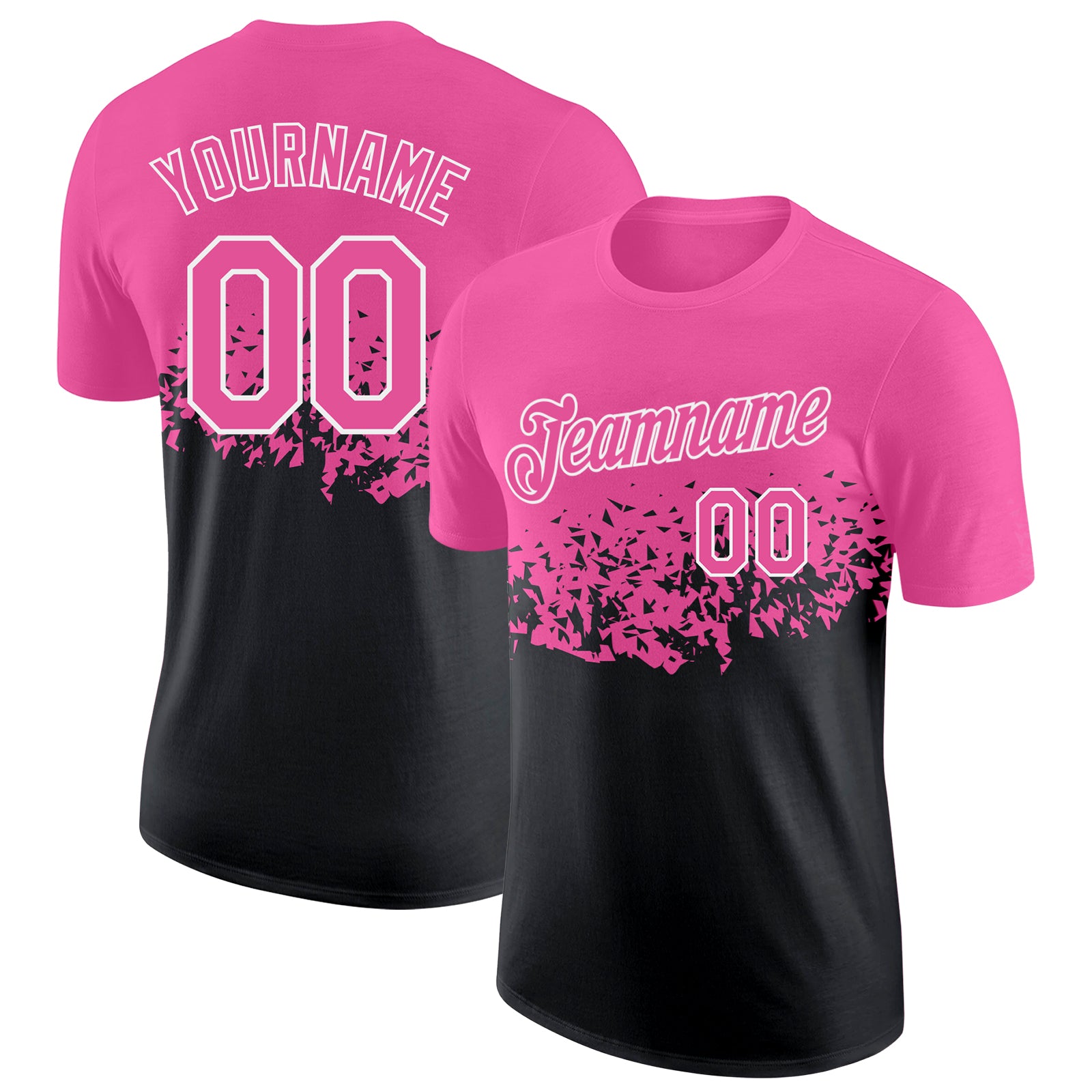 Custom Pink Black-White Fade Geometric Splatter Fragmented Shards Performance T-Shirt