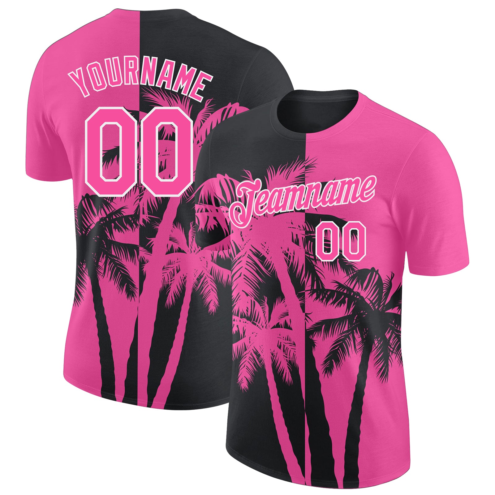 Custom Pink Black-White Hawaii Tropical Coastal Palm Trees Performance T-Shirt