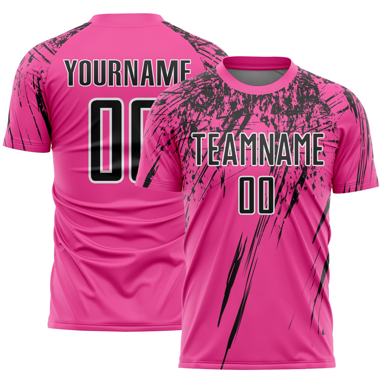 Custom Pink Black-White Splash Sports Sublimation Soccer Uniform Jersey