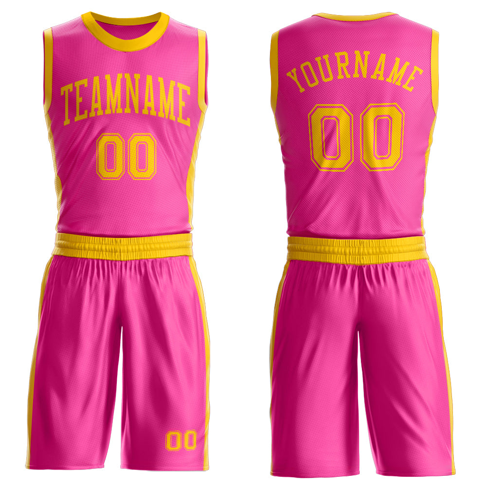 Custom Pink Gold Round Neck Suit Basketball Jersey