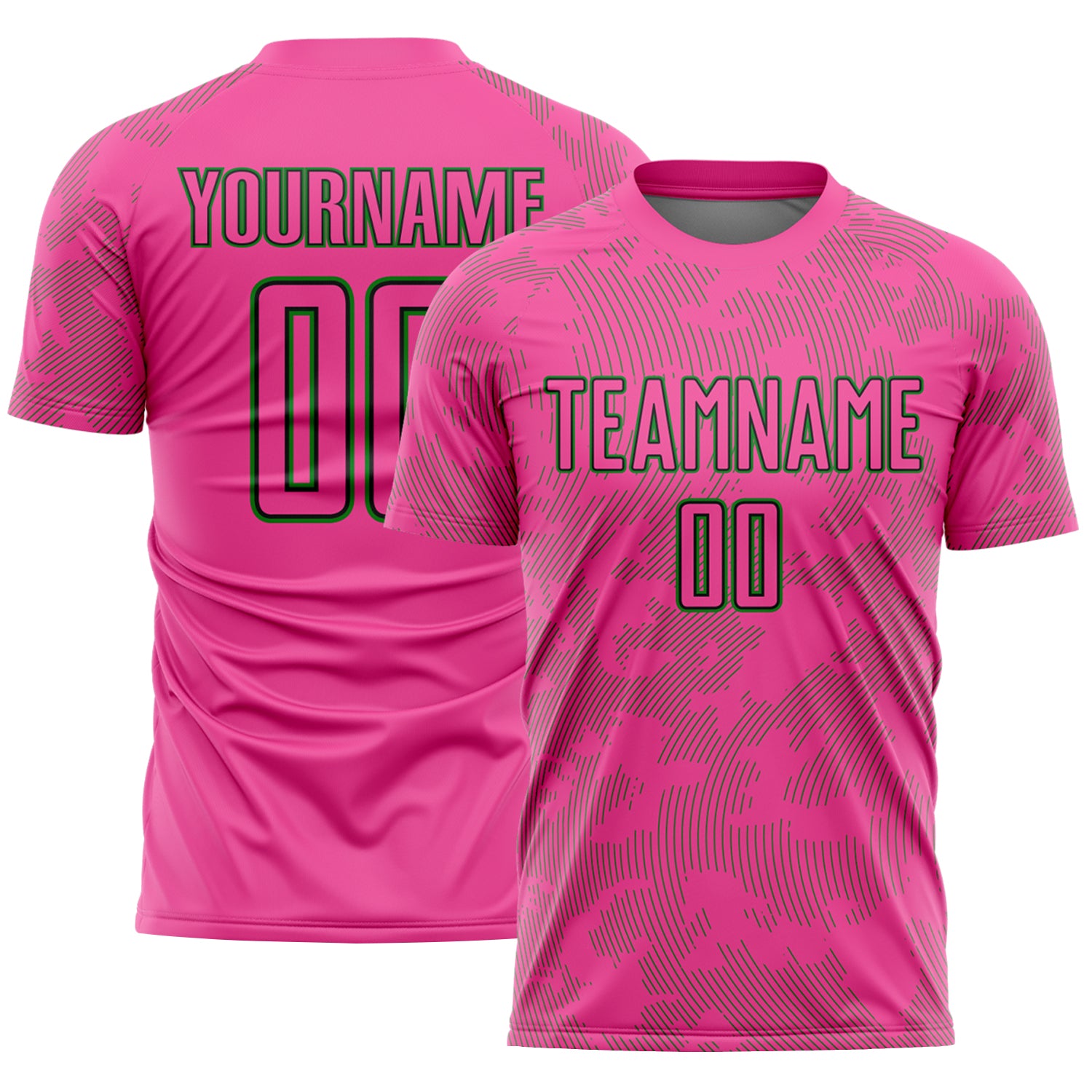 Custom Pink Grass Green-Black Curve Lines Sublimation Soccer Uniform Jersey