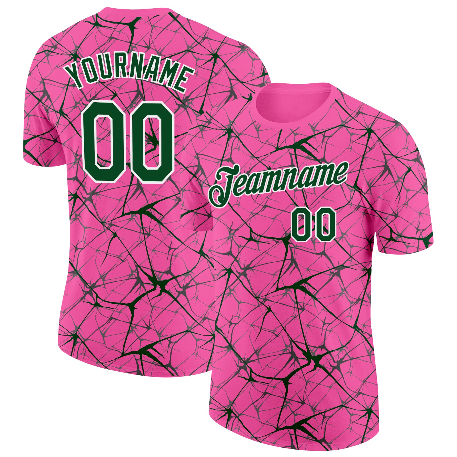 Custom Pink Green Gray-White Abstract Network Crackle Performance T-Shirt