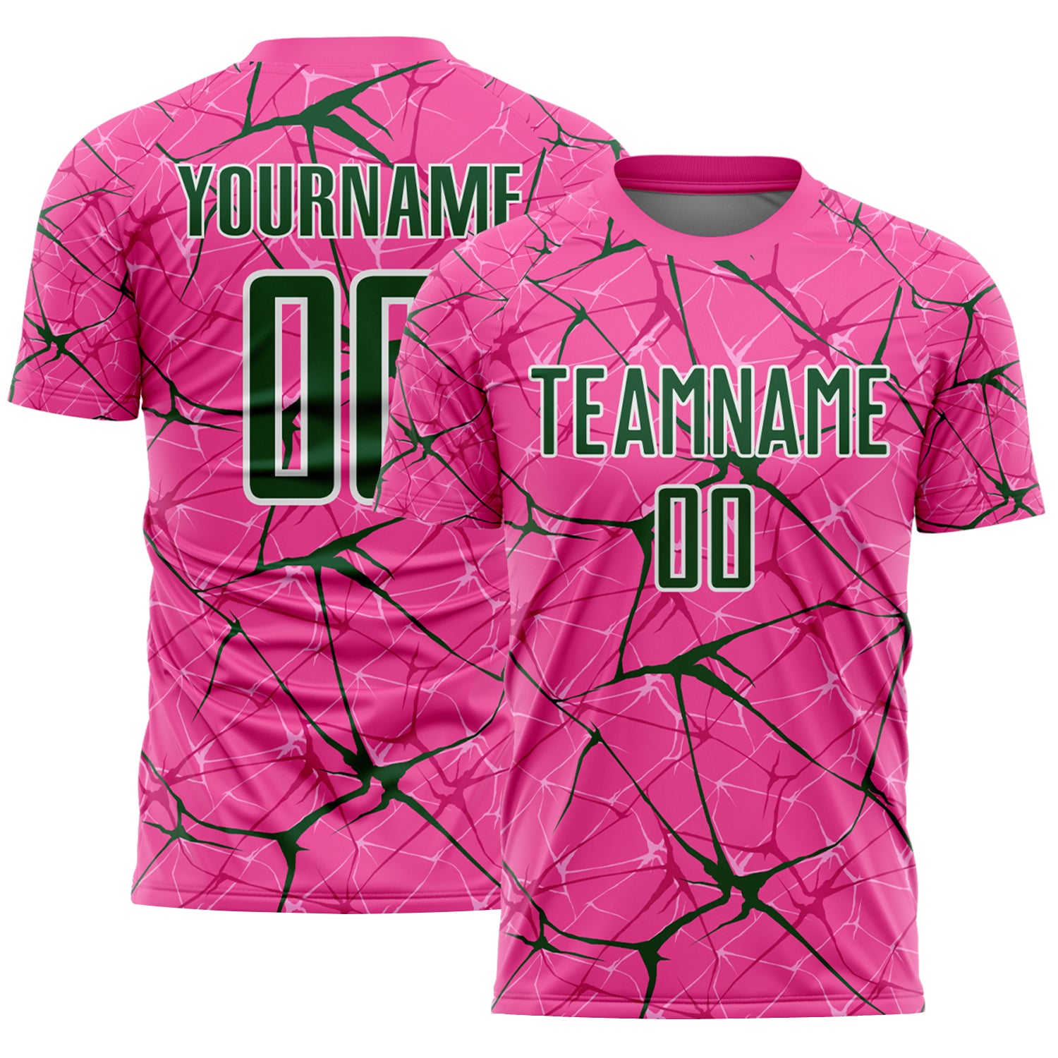 Custom Pink Green-White Abstract Network Crackle Sublimation Soccer Uniform Jersey
