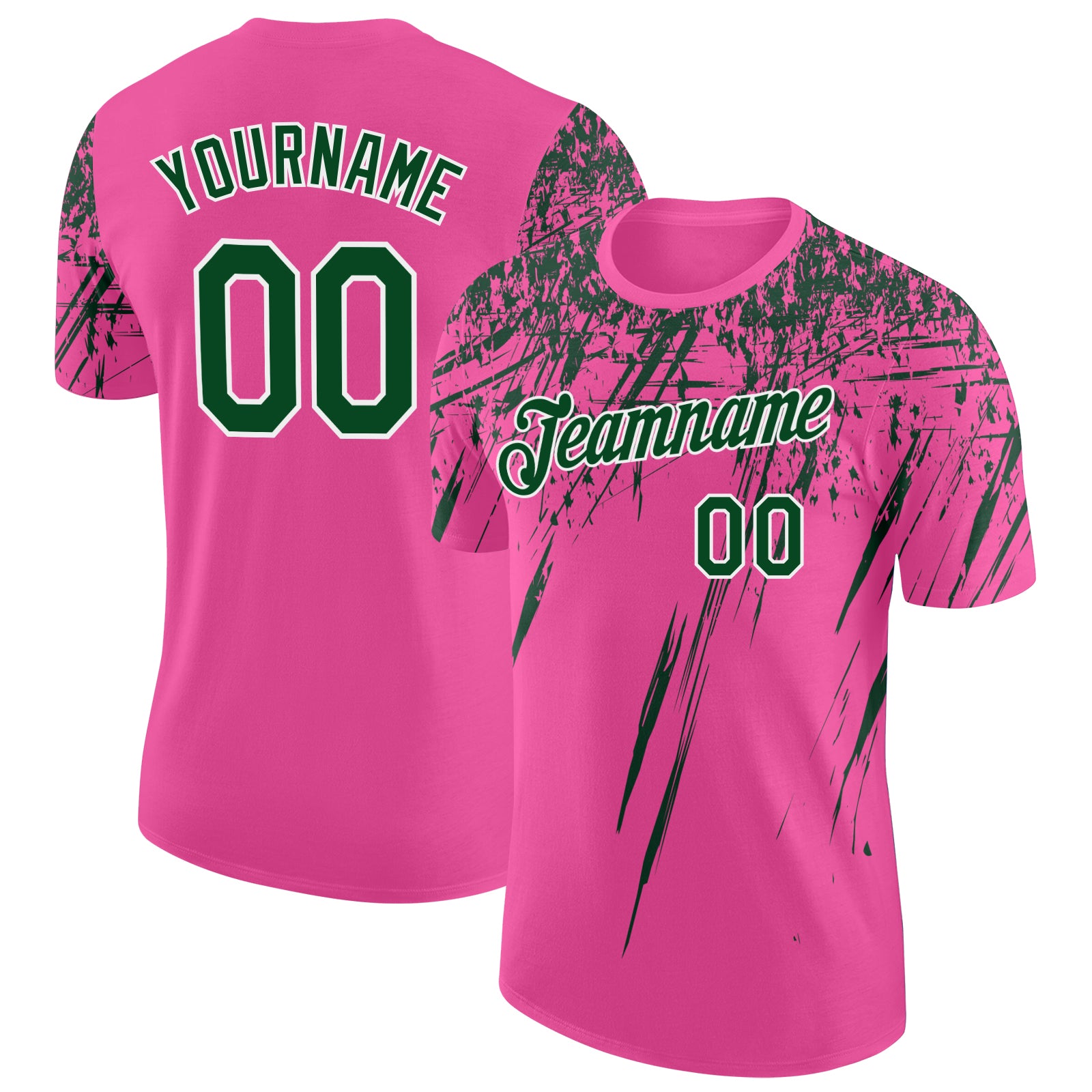 Custom Pink Green-White Distressed Scratch Brush Stroke Performance T-Shirt
