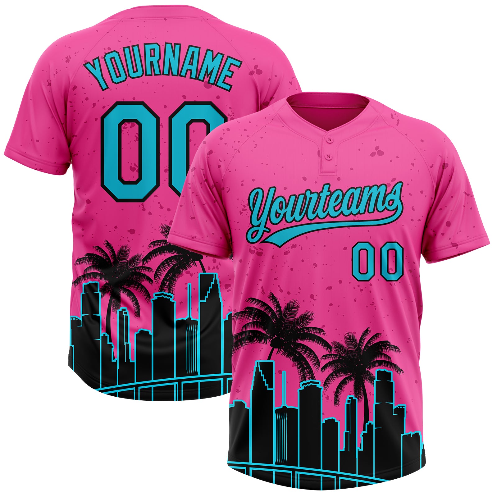 Custom Pink Lakes Blue-Black Miami Palm Trees City Edition Two-Button Unisex Softball Jersey