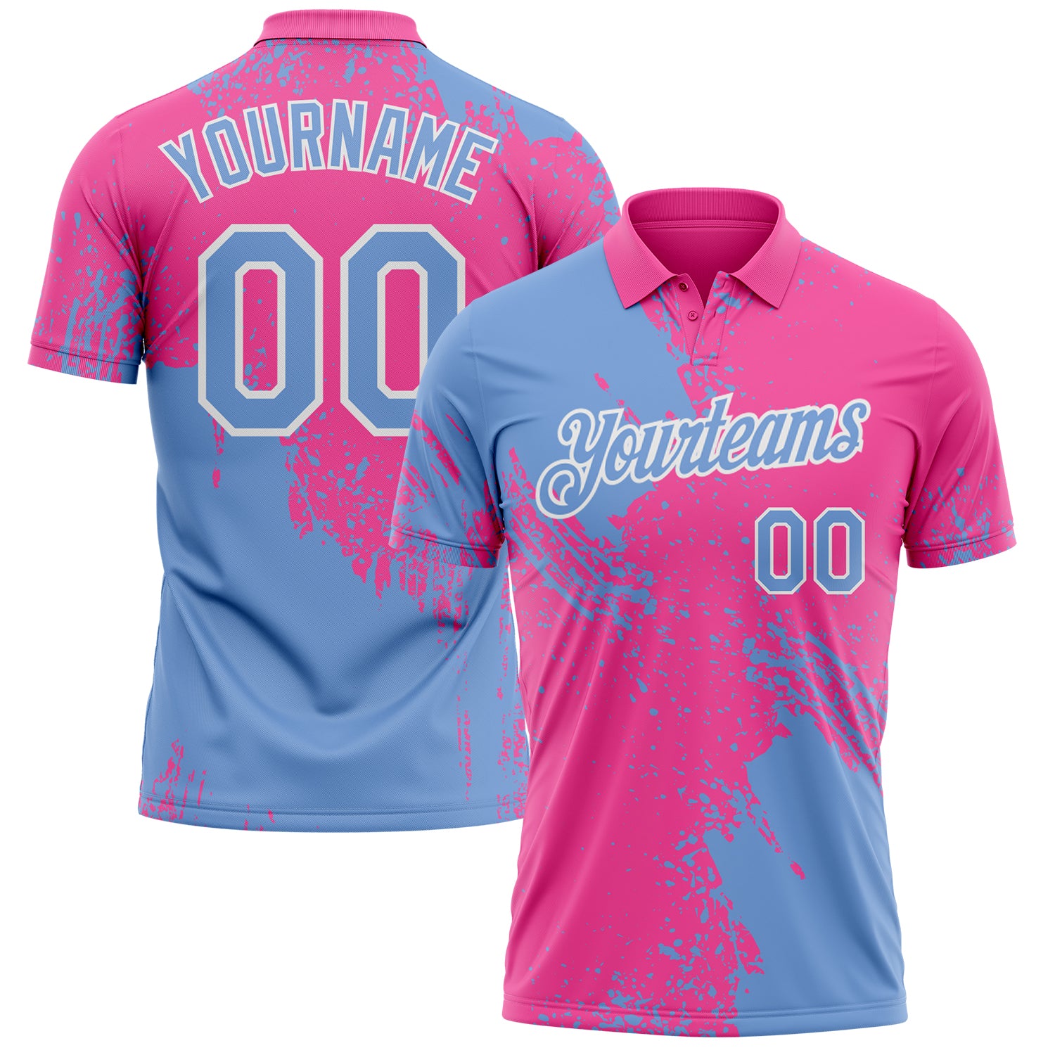 Custom Pink Light Blue-White Distressed Scratch Brush Stroke Performance Polo Shirt