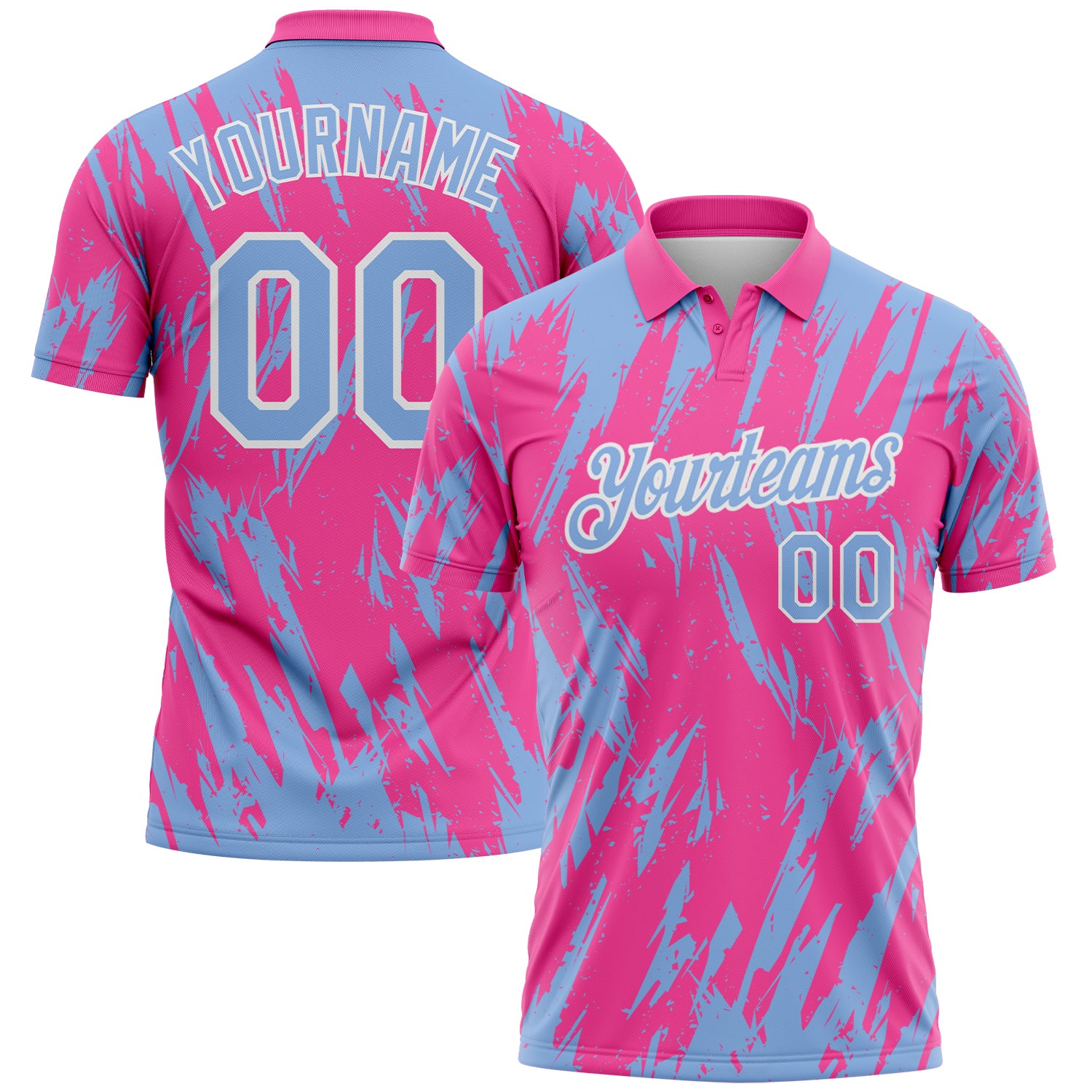 Custom Pink Light Blue-White Torn Sharp Brush Stroke Splatter Performance Polo Shirt