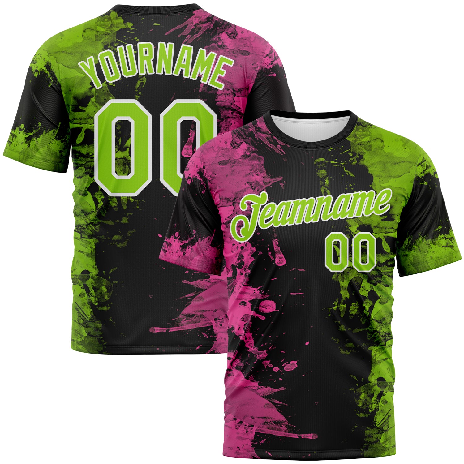 Custom Pink Neon Green Black-White 3D Pattern Ink Splash Duotono Style Performance T-Shirt