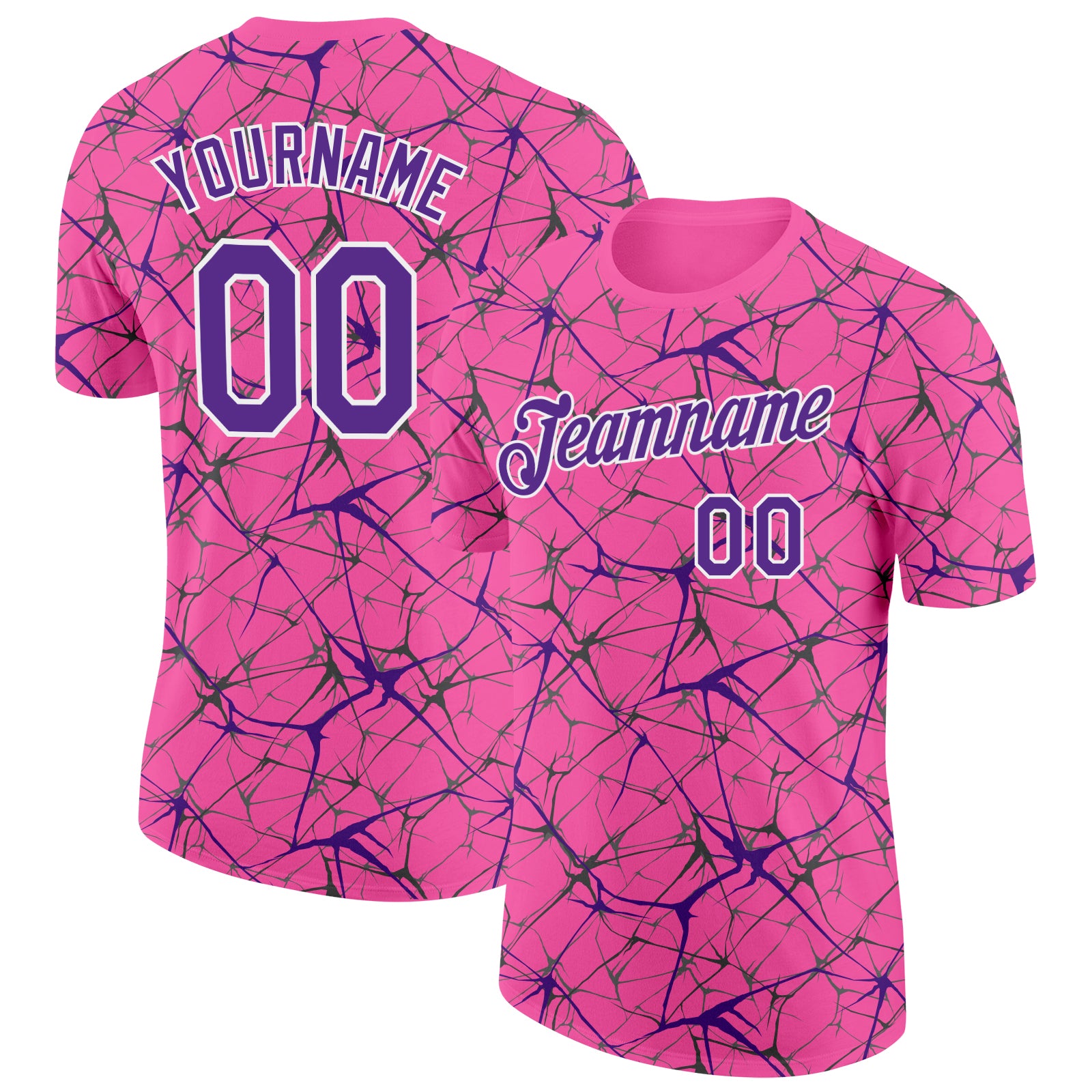 Custom Pink Purple Gray-White Abstract Network Crackle Performance T-Shirt