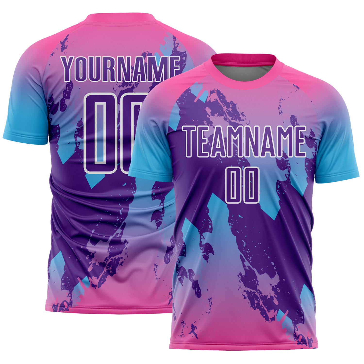 Custom Pink Purple Sky Blue-White Gradient Splash Sublimation Soccer Uniform Jersey