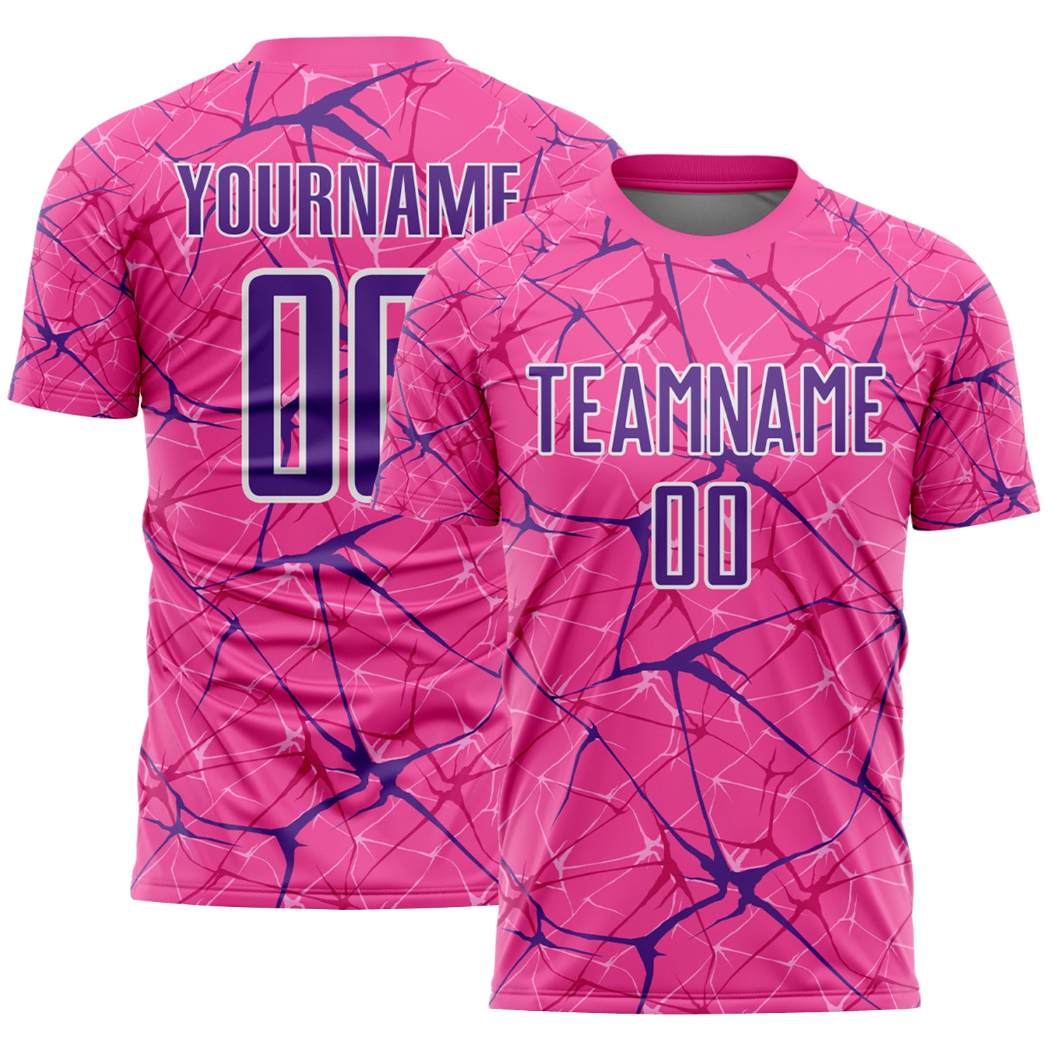 Custom Pink Purple-White Abstract Network Crackle Sublimation Soccer Uniform Jersey