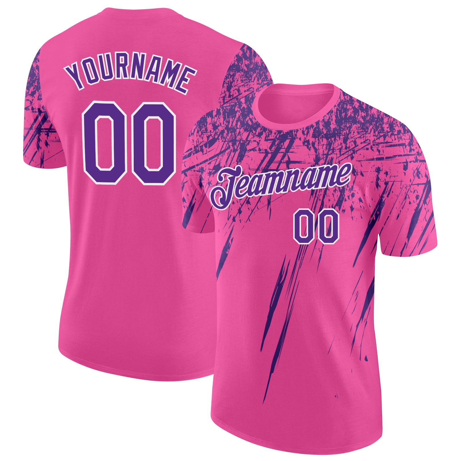 Custom Pink Purple-White Distressed Scratch Brush Stroke Performance T-Shirt