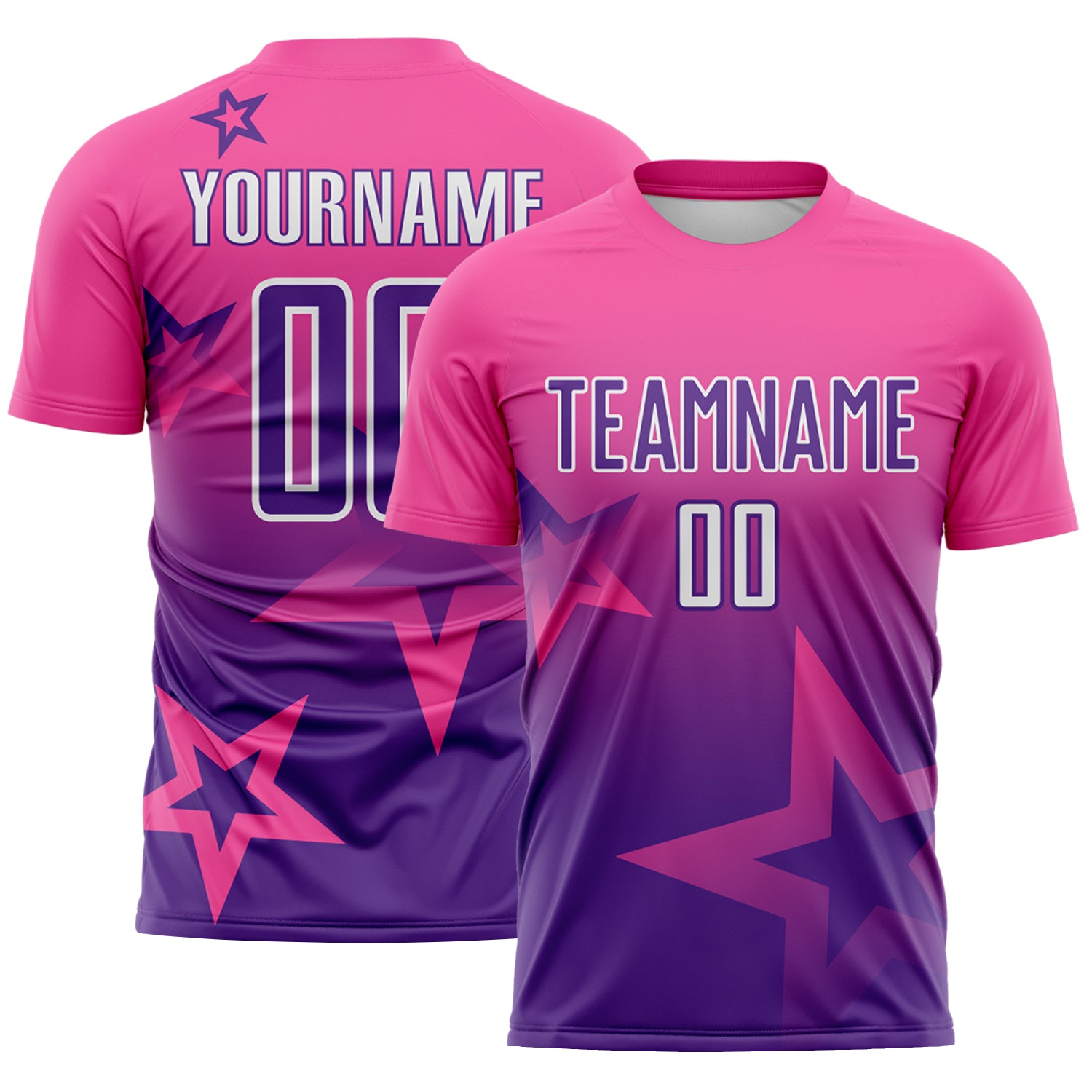 Custom Pink Purple-White Gradient Style Twinkle Star Sublimation Soccer Uniform Jersey