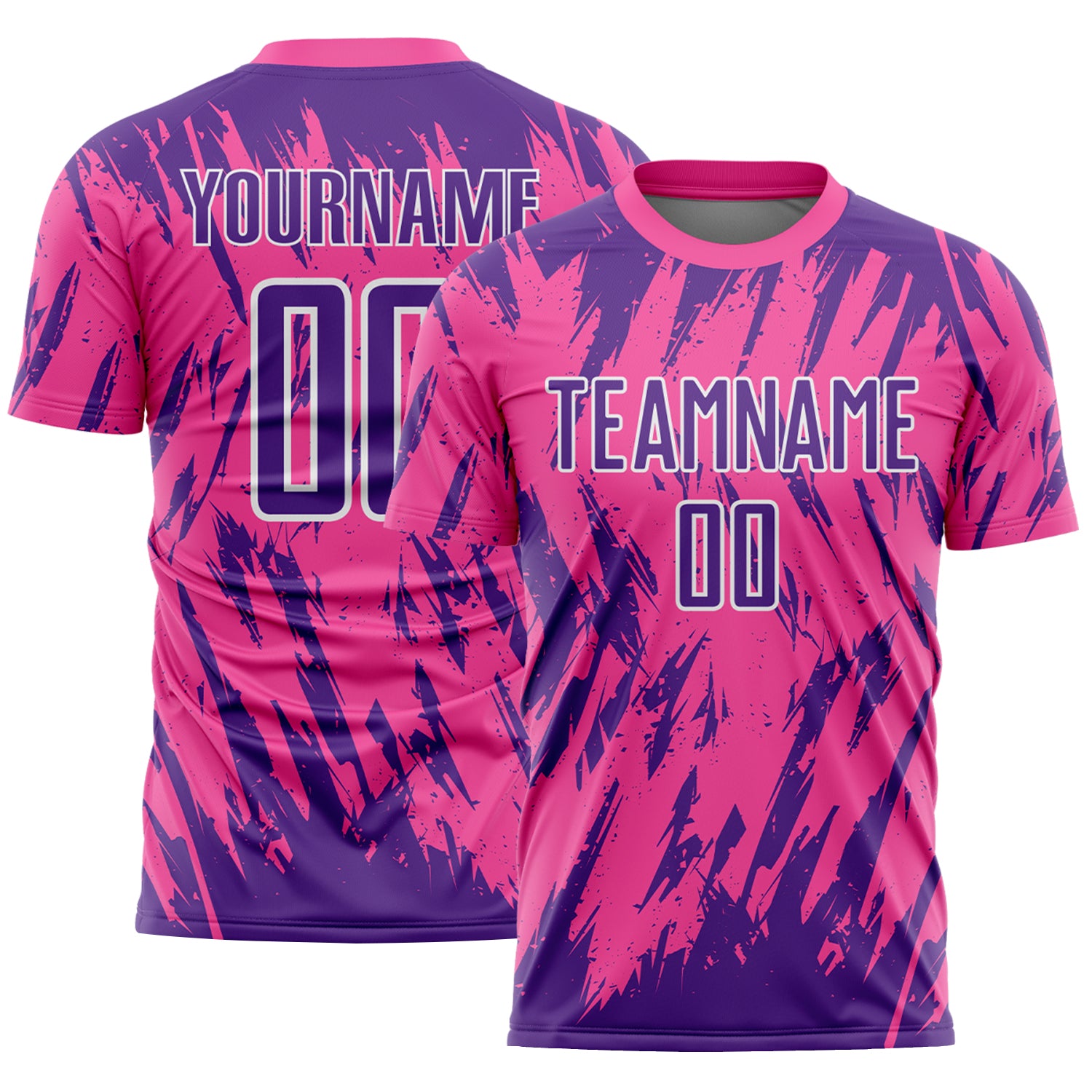 Custom Pink Purple-White Splatter Torn Sharp Brush Stroke Sublimation Soccer Uniform Jersey