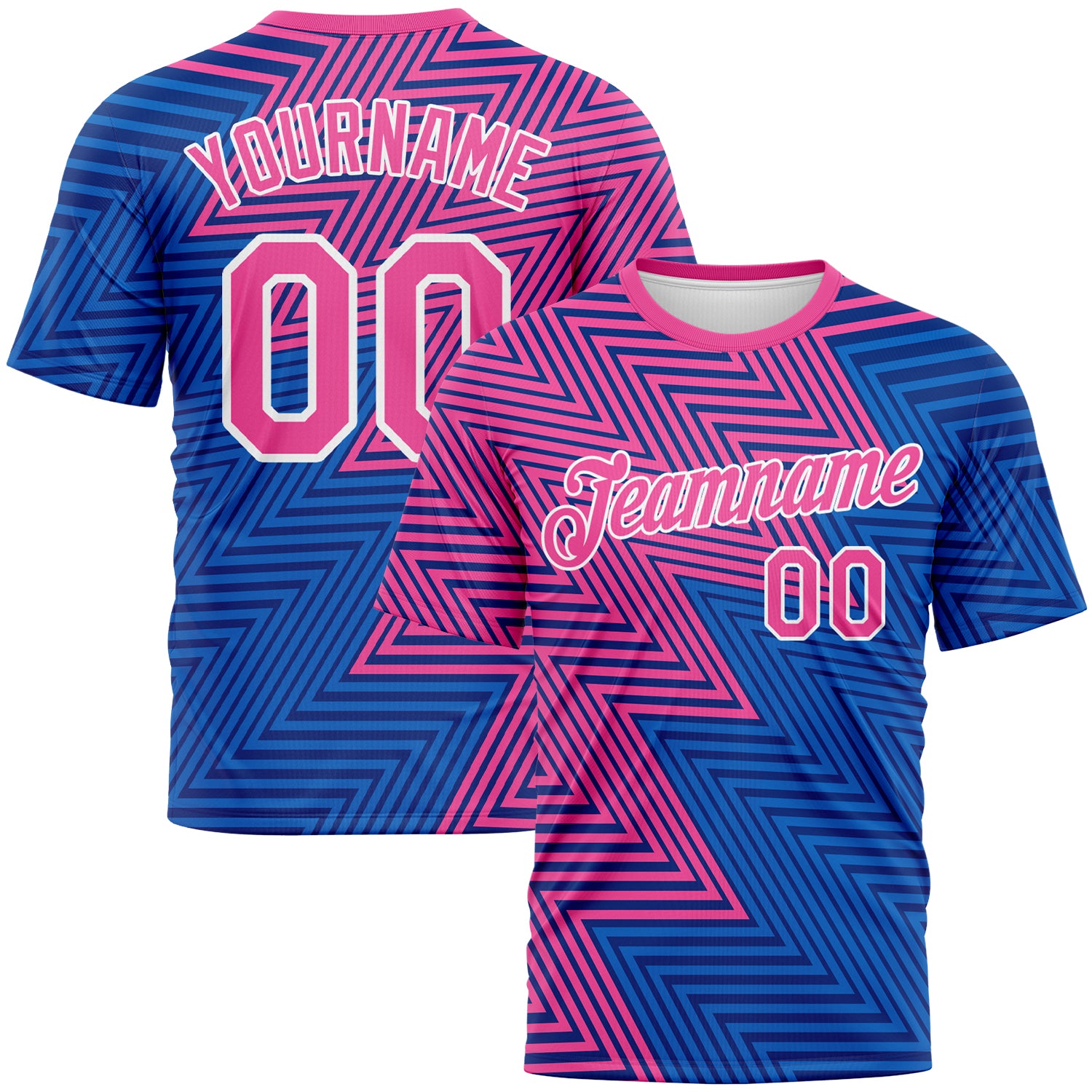 Custom Pink Sky Blue-Black 3D Pattern Zigzag Lineal Performance T-Shirt