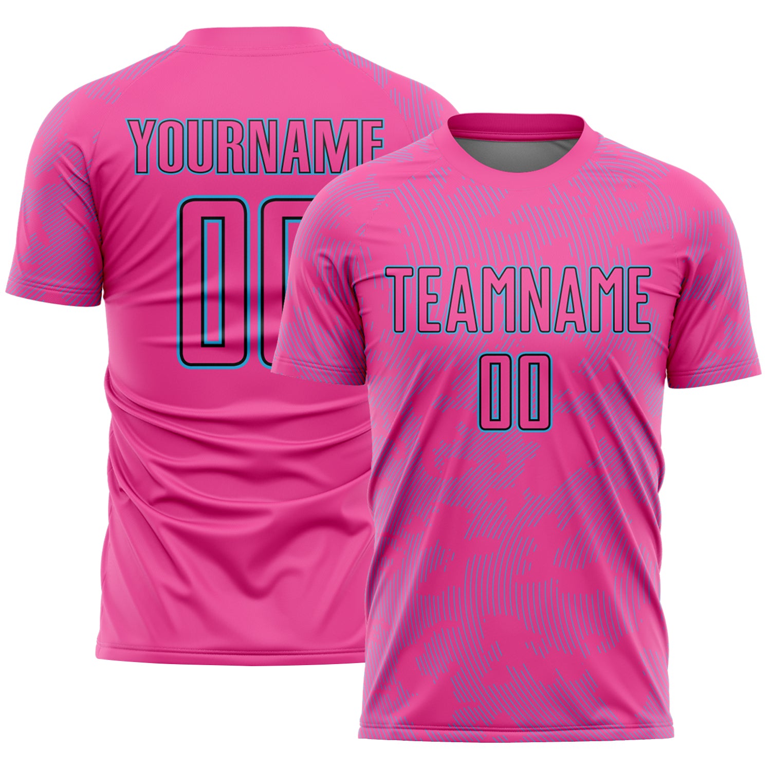 Custom Pink Sky Blue-Black Curve Lines Sublimation Soccer Uniform Jersey