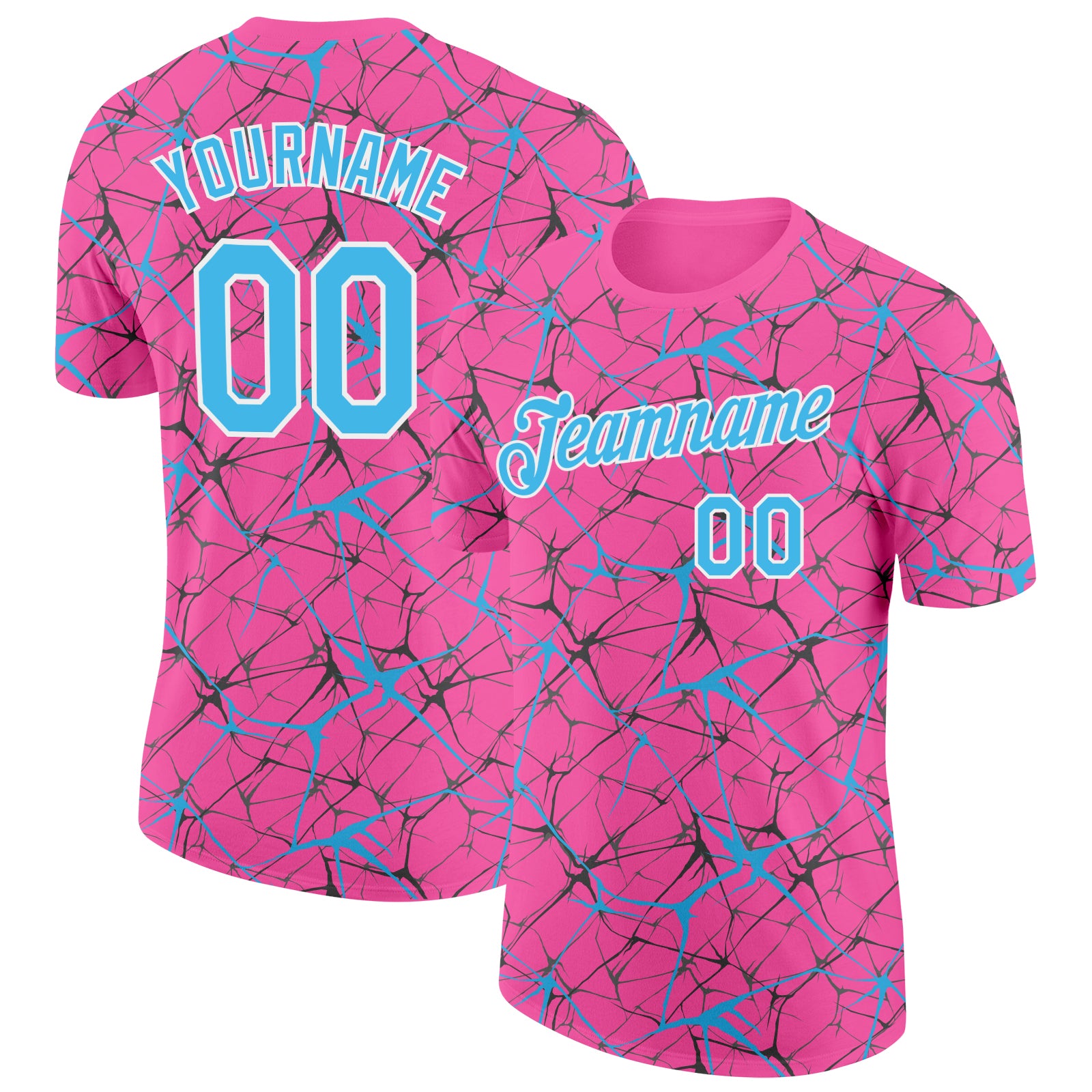 Custom Pink Sky Blue Gray-White Abstract Network Crackle Performance T-Shirt