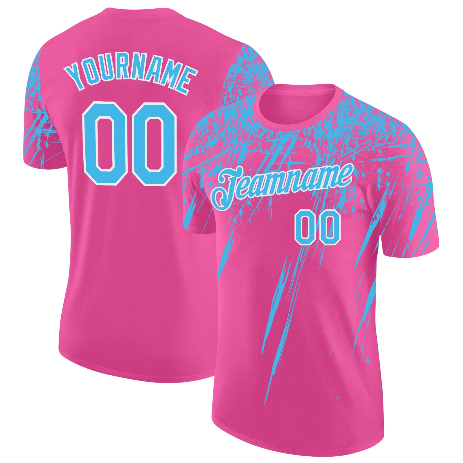 Custom Pink Sky Blue-White Distressed Scratch Brush Stroke Performance T-Shirt