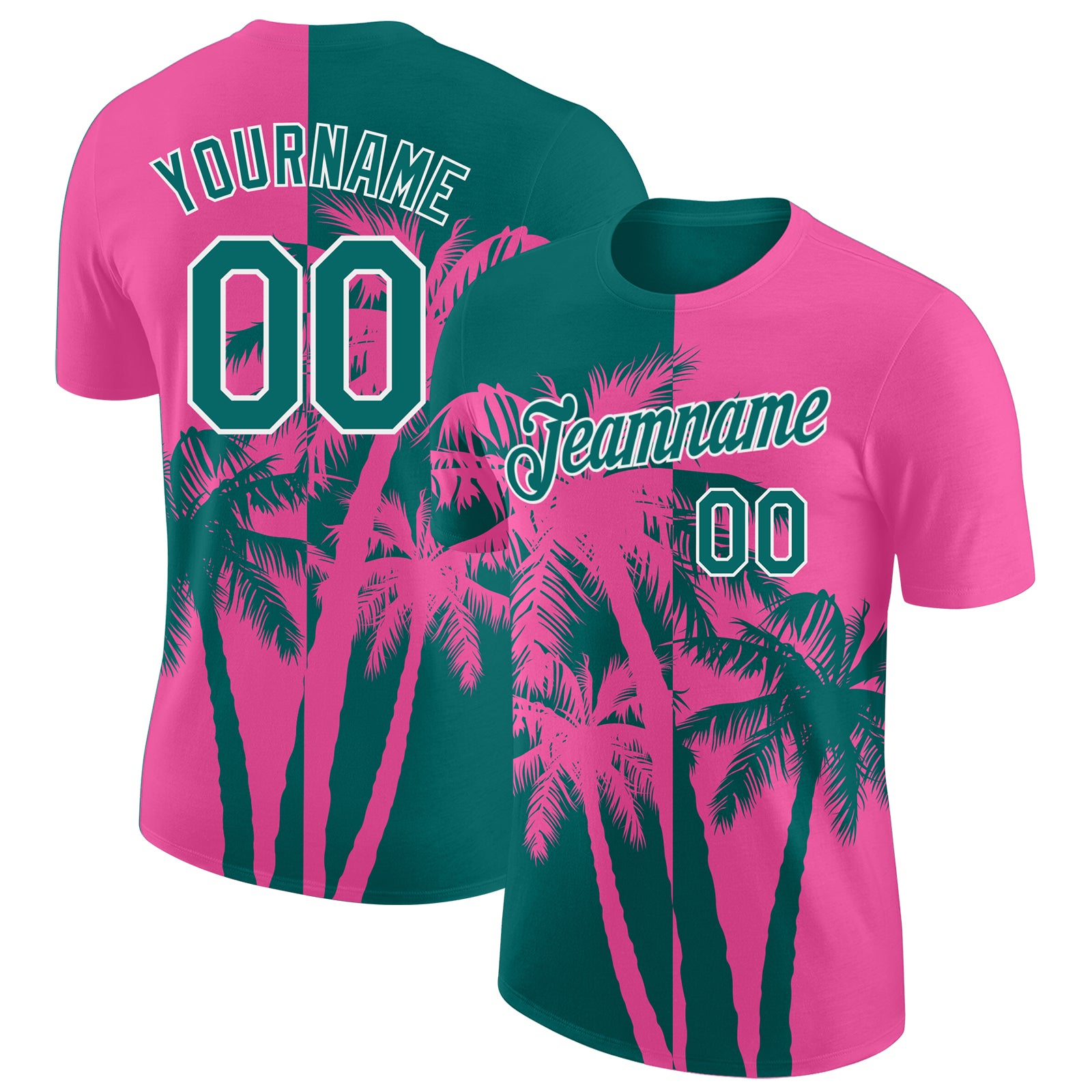 Custom Pink Teal-White Hawaii Tropical Coastal Palm Trees Performance T-Shirt