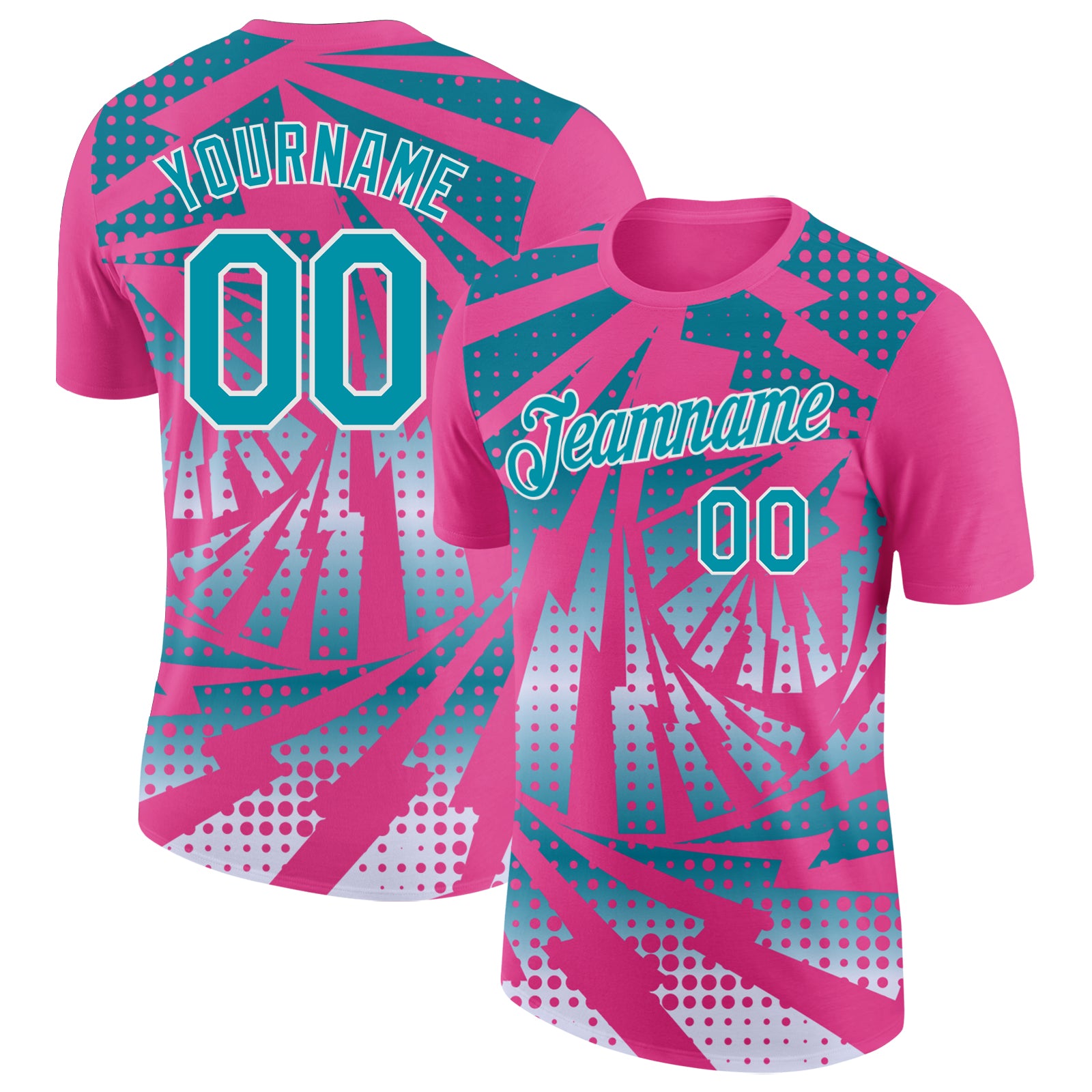 Custom Pink Teal-White Lightning Gradient Dot Performance T-Shirt