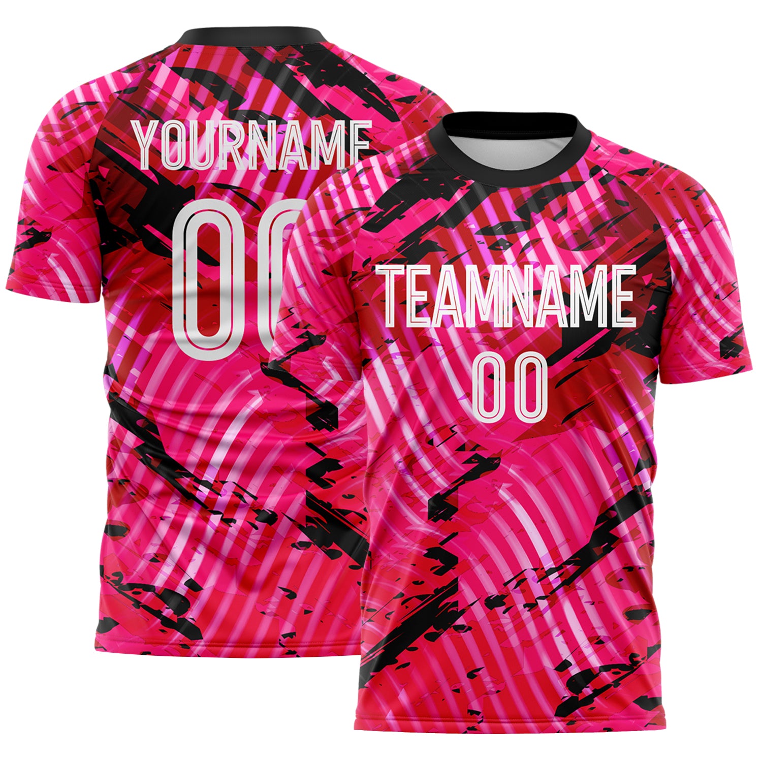 Custom Pink White-Black Abstract Swirl Wave Grunge Splatter Sublimation Soccer Uniform Jersey