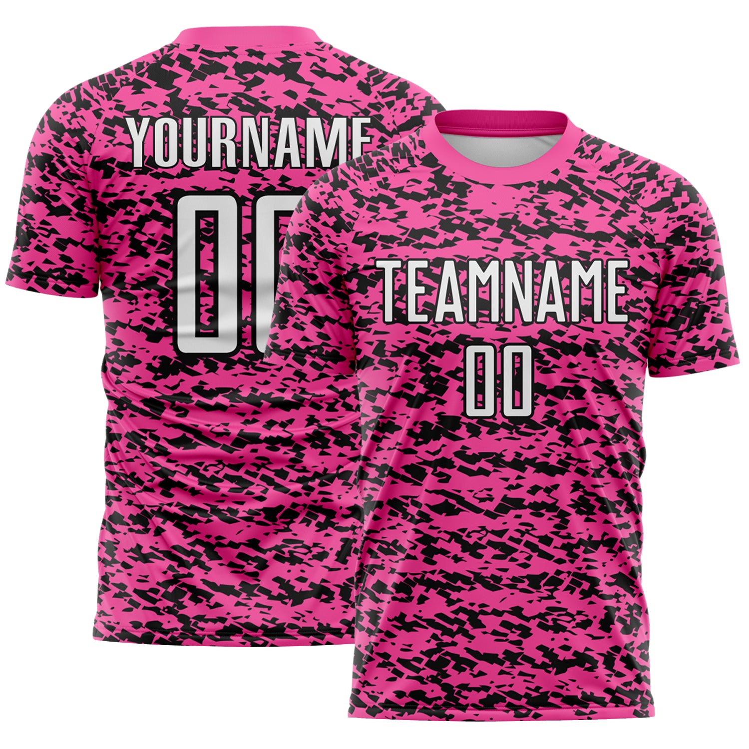 Custom Pink White-Black Geometric Fragment Splatter Sublimation Soccer Uniform Jersey