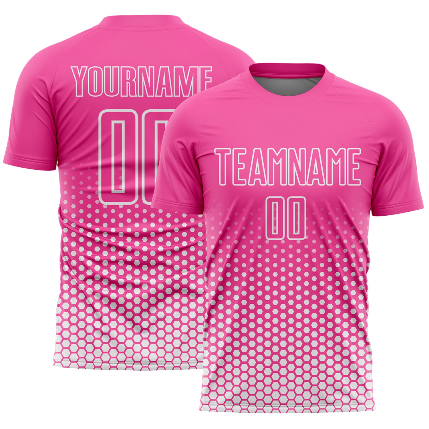 Custom Pink-White Geometric Hexagonal Dot Gradient Sublimation Soccer Uniform Jersey